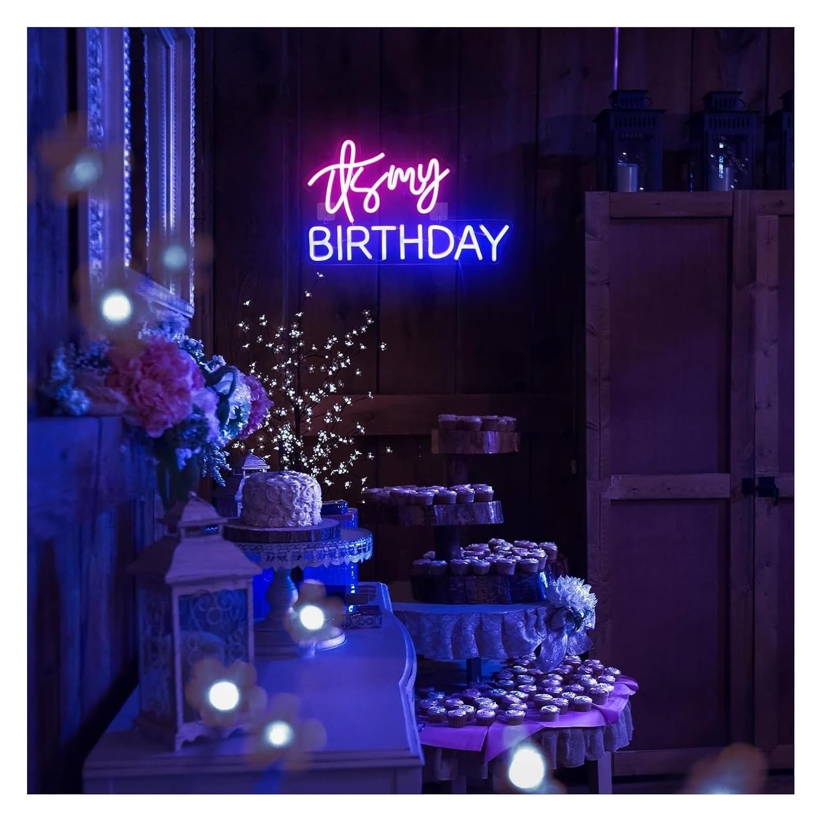 Insegne al neon, insegna luminosa di buon compleanno per decorazioni per feste, interruttore alimentato