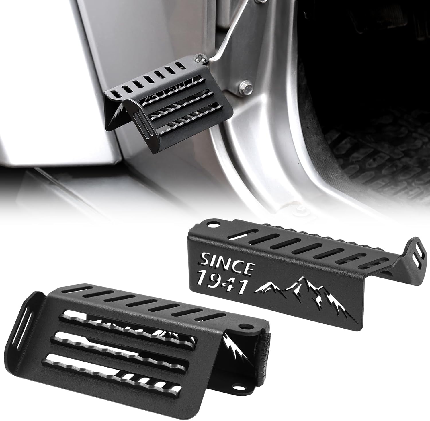 HOCHO Foot Pegs Doors Off fit for Jeep Wrangler JK JL & Gladiator JT 2007-2025, 120° Door Hinge & Raised Texture Foot Pegs Fits for Jeep Wrangler JL JK Gladiator JT Accessories