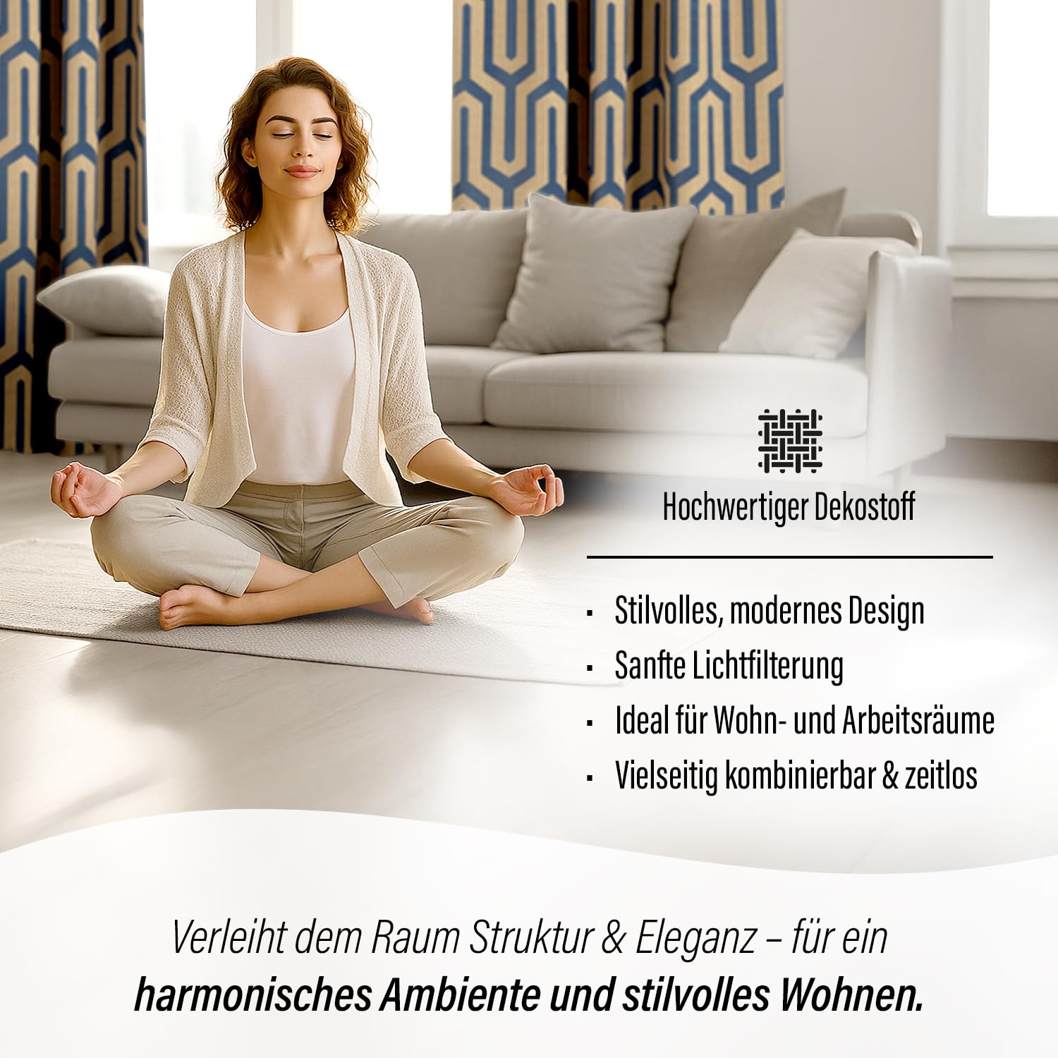Homing Vorhang Tiaro | Petrol Gold | geometrisch Gemustert | Luxus modern | Schlafzimmer