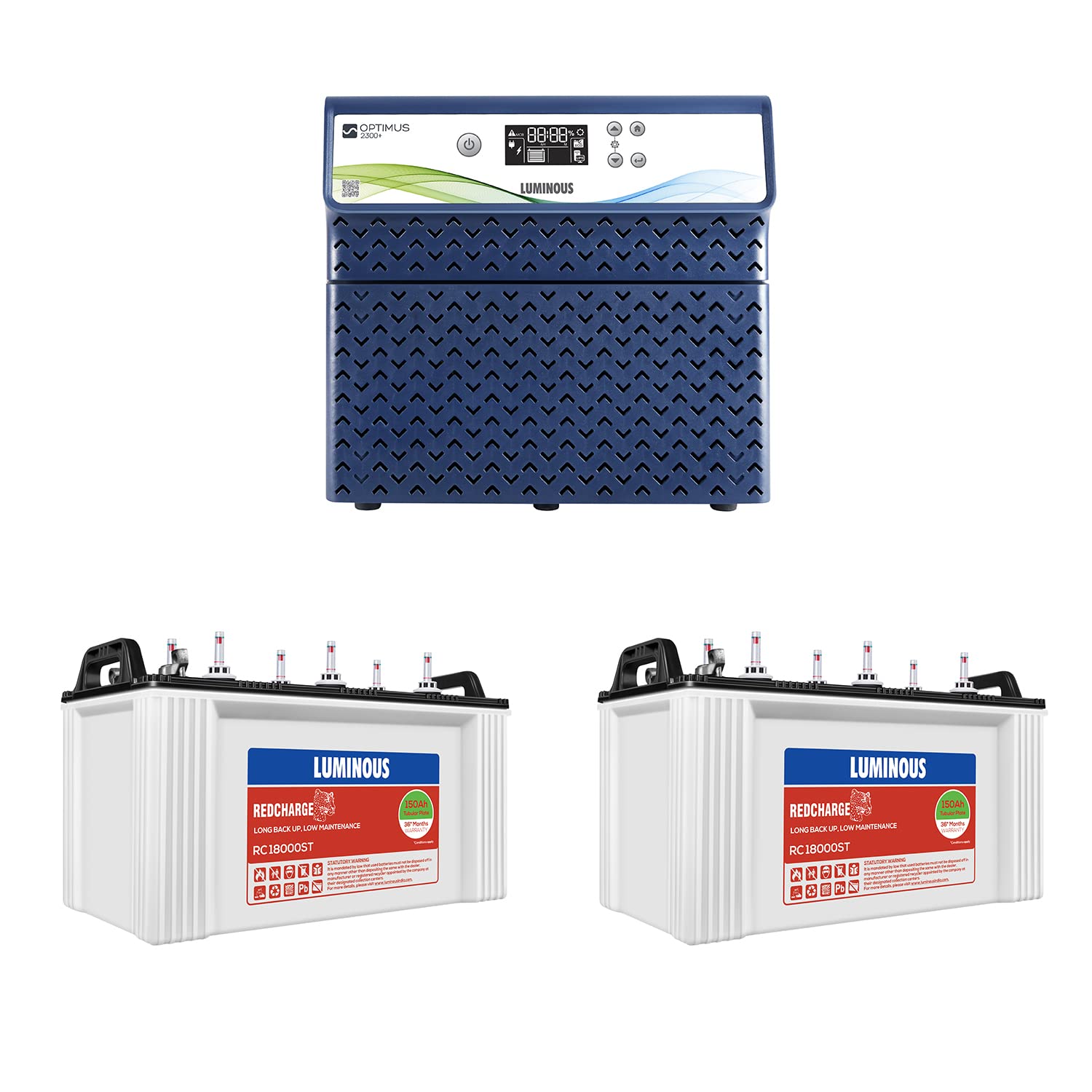 Luminous Inverter & Battery Combo (Optimus 2300 Pure Sine Wave 2000VA/24V Inverter with Red Charge RC18000ST Short Tabular 150Ah Battery - 2 Batteries) for Home, Office & Shops-image-9