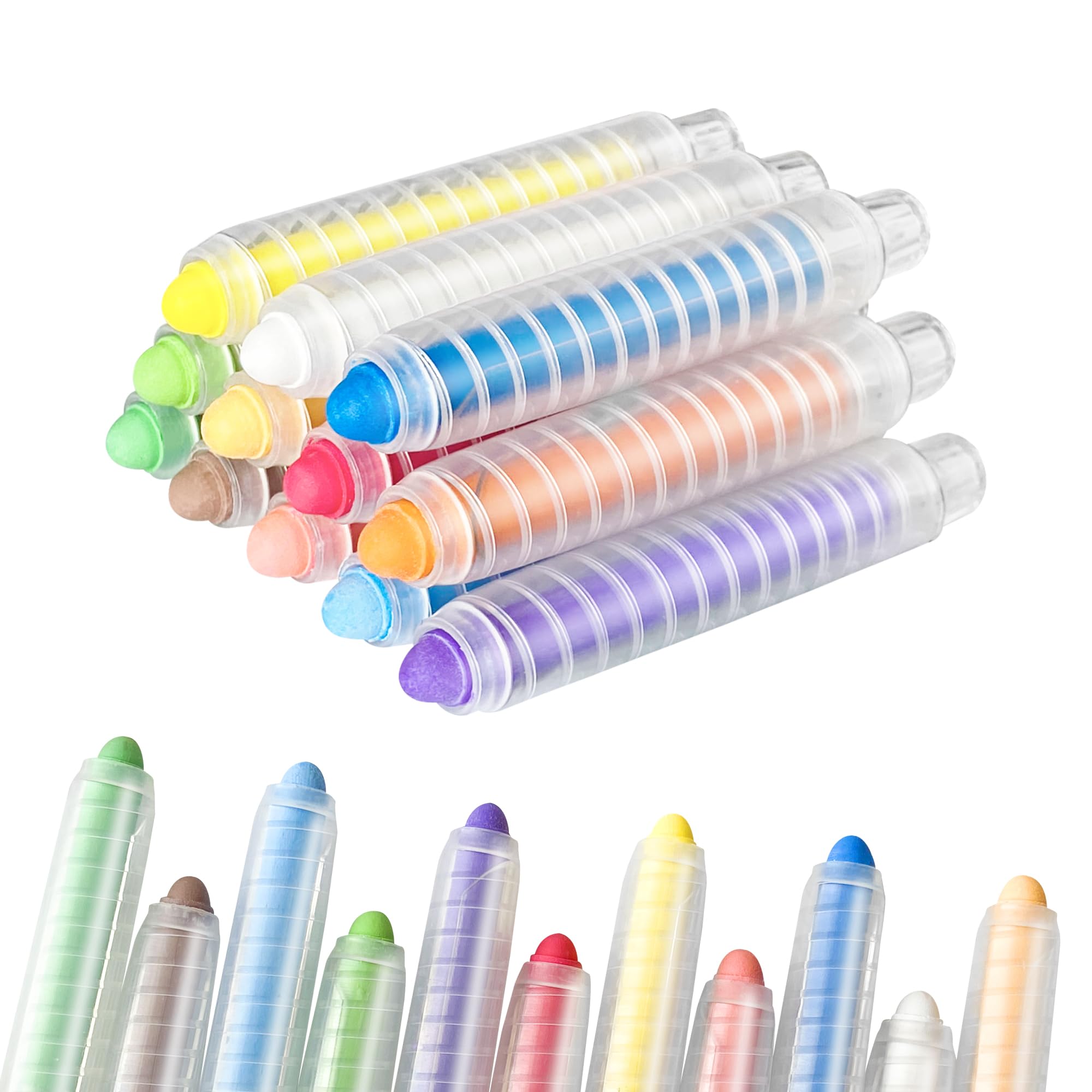 KaemiDustless Chalk for Kids, Non-toxic Colored Sidewalk Chalk for Toddlers, Washable Chalkboard Chalk with Holder for Blackboard Writing Drawing Outdoor Art Play(12Pcs)