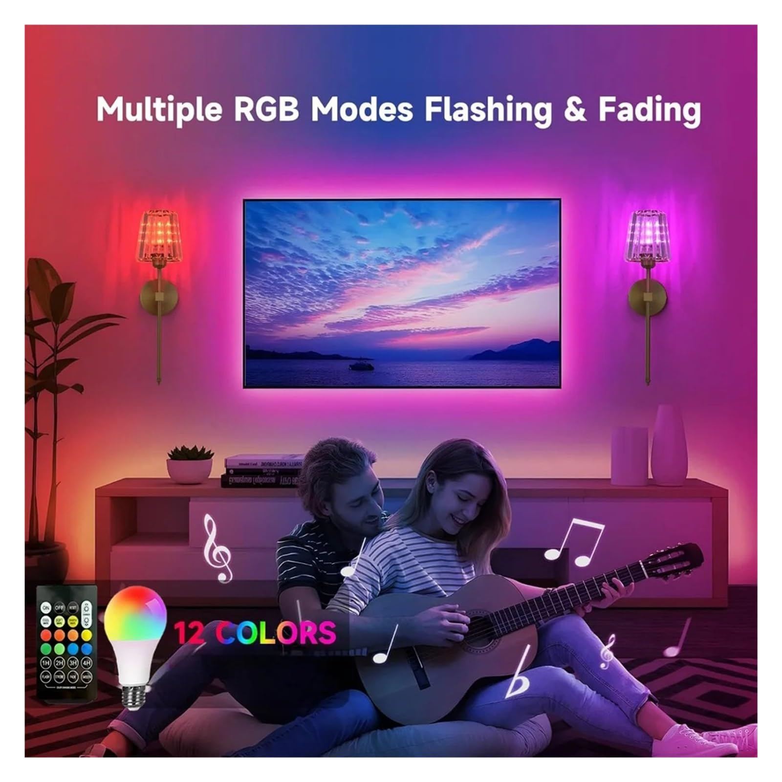 Kinkiet Kryształowy LED Z Okablowaniem, Żarówka Akumulatorowa RGB, Ściemnialna, Oświetlenie Otoczenia, Salon, Sypialnia, Korytarz, Hotelowe Łatwy w instalacji(Black 2PC)