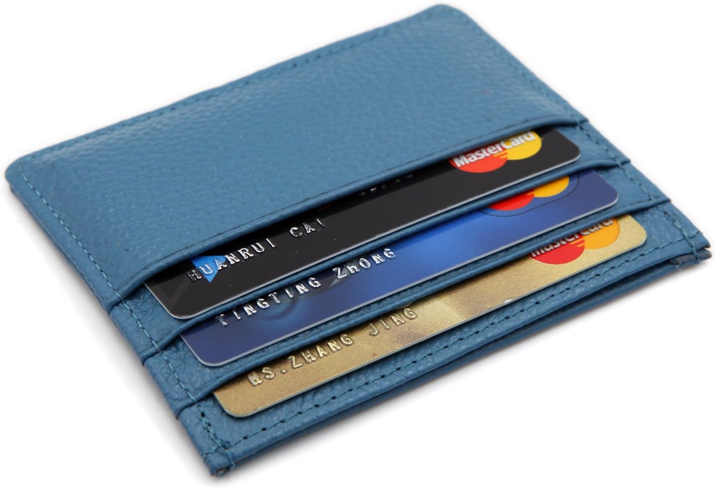 RFID Blocking Front Pocket Wallet - Genuine Leather Slim Card Holder Wallet - Light Blue