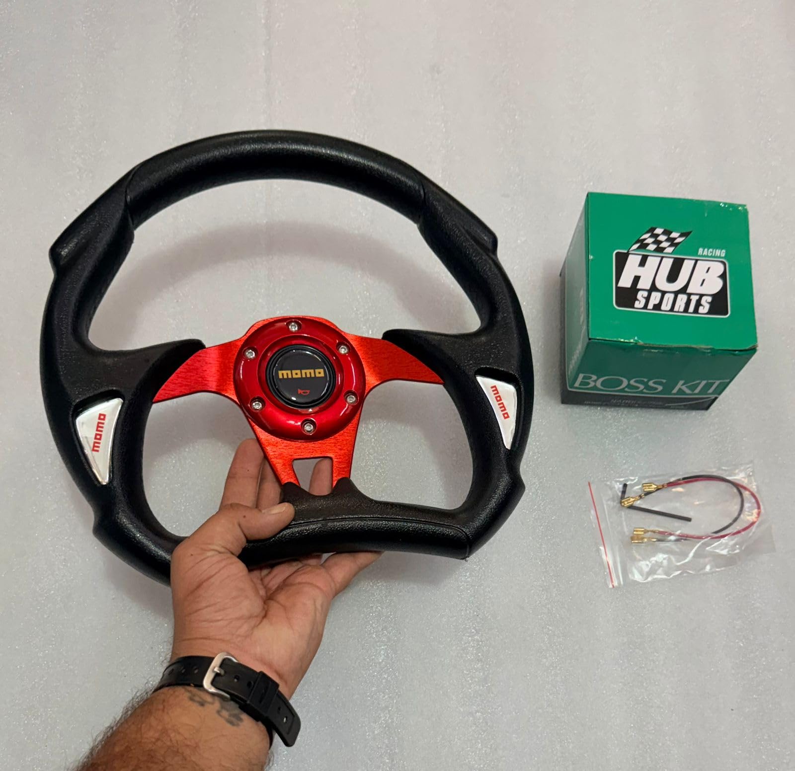 Sport Racing Full D Red Steering Wheel Mo Mo With Hub Universal Flat Bottom-image-11