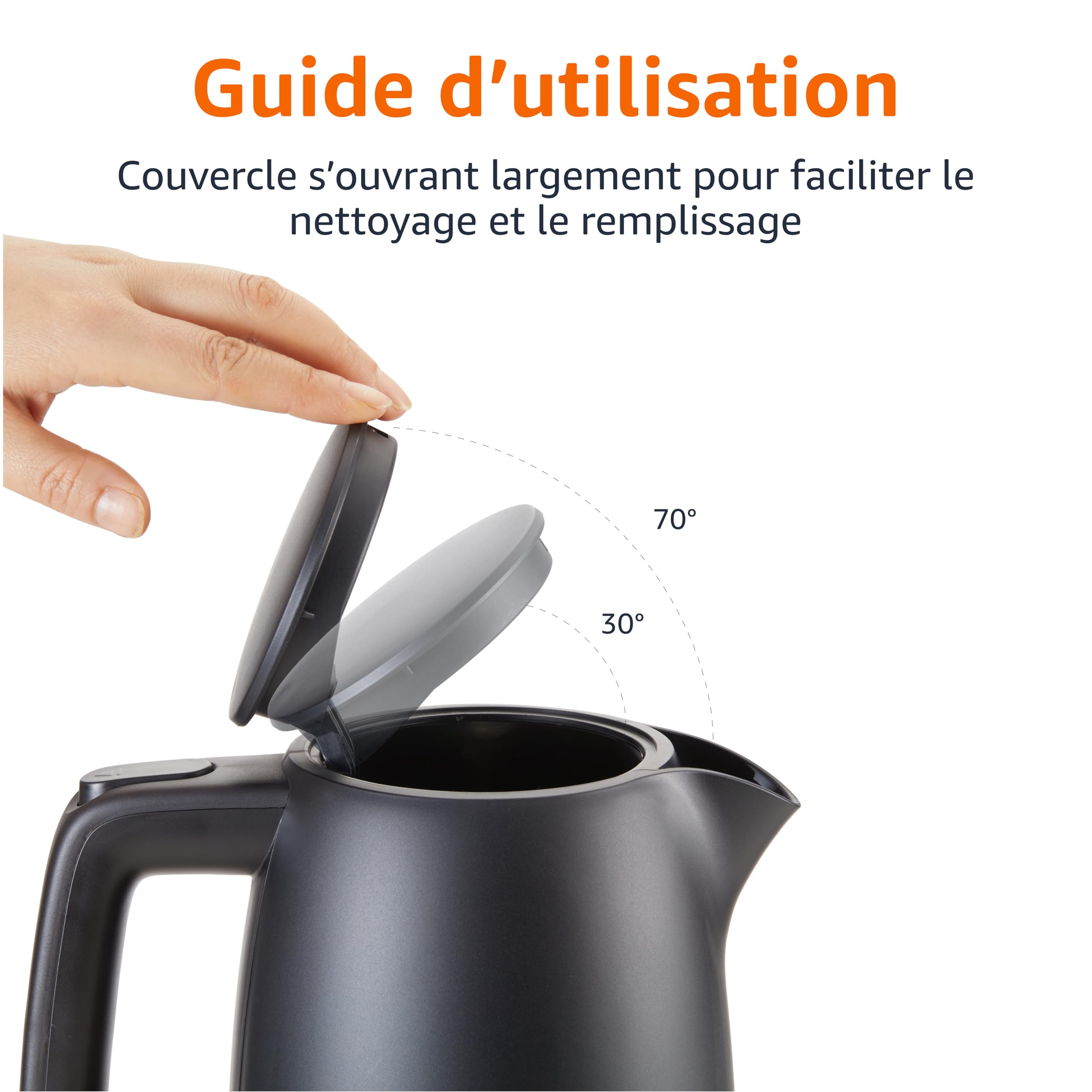 Amazon Basics Bouilloire Électrique 1,7L 2200W Sans BPA Base 360° Noir Mat