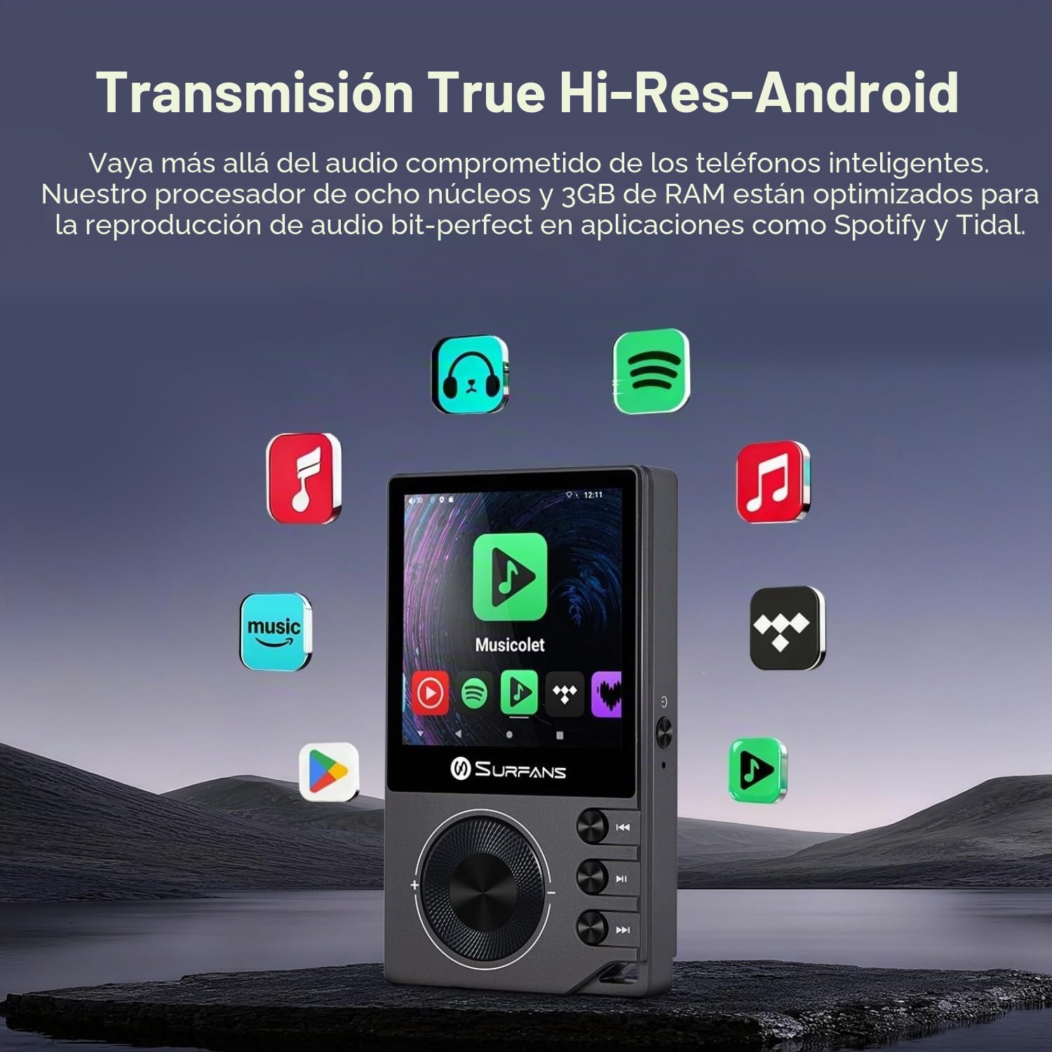 Surfans F20 Pro Android Hi-Res - Reproductor de música con Dual ESS9018 DAC, DSD512, Spotify & Tidal Support, WiFi y BT LDAC (4,4 mm equilibrado (500 mW), ampliable hasta 1 TB, pantalla táctil MP3 DAP