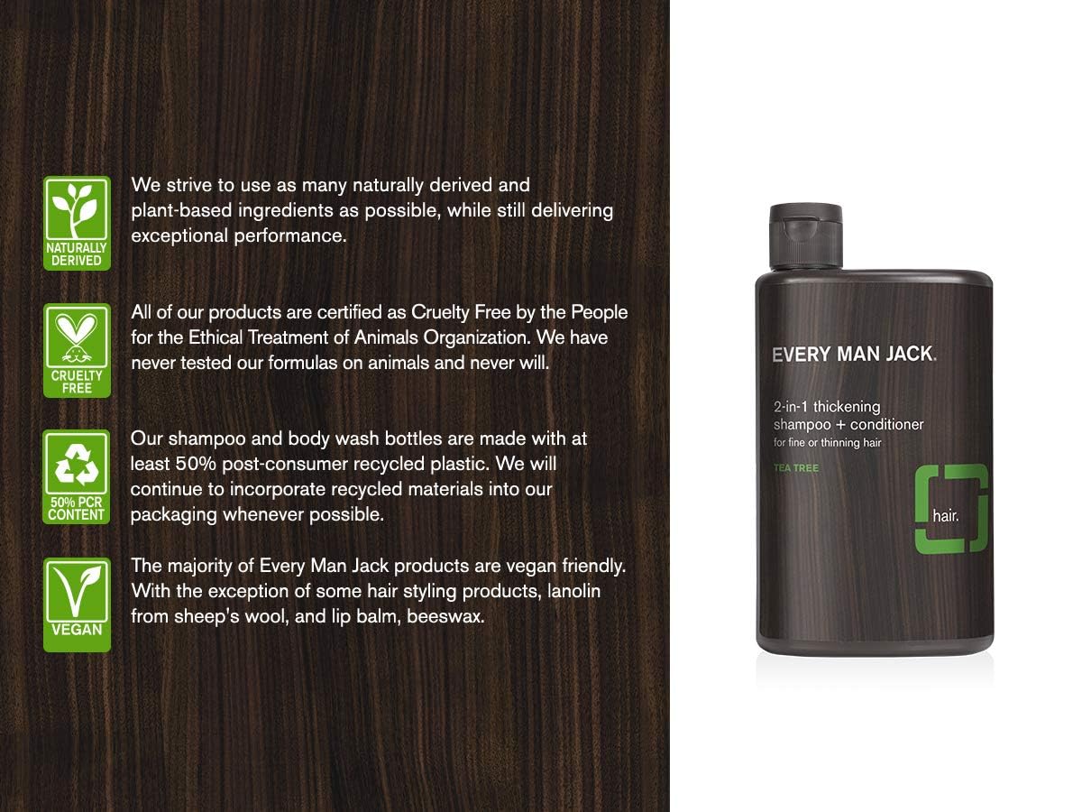Every Man Jack 2-in-1 Thickening Shampoo + Conditioner - Thicken, Cleanse, and Hydrate Hair with Coconut, Aloe, and Tea Tree Oil - Naturally Derived and No Harsh Chemicals - Twin Pack - Image 3
