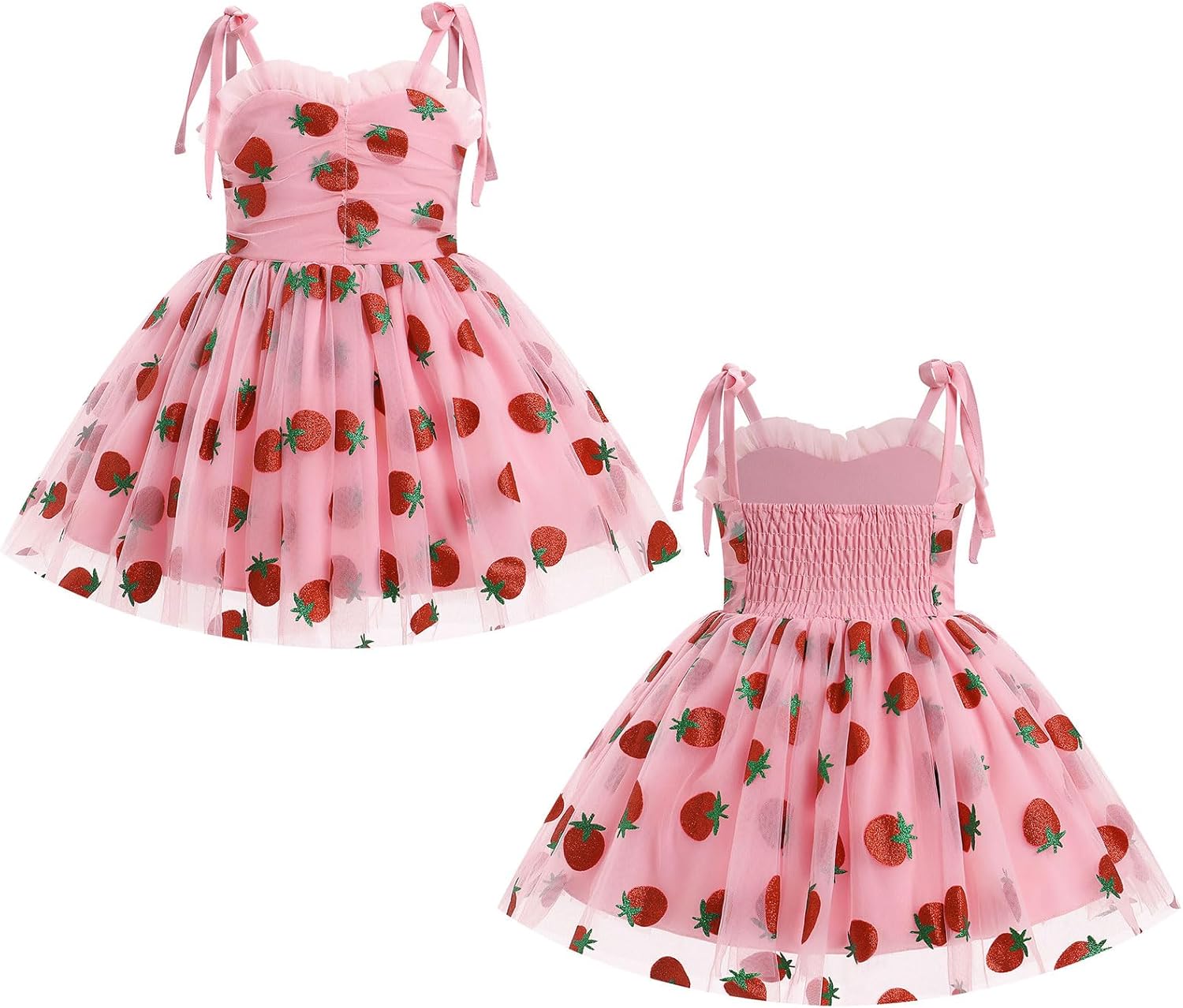 AWIBMK Kids Baby Girls Valentine's Day Cake Smash Birthday Party Dress Self Tie Shoulder Smocked Back Tutu Tulle Dresses