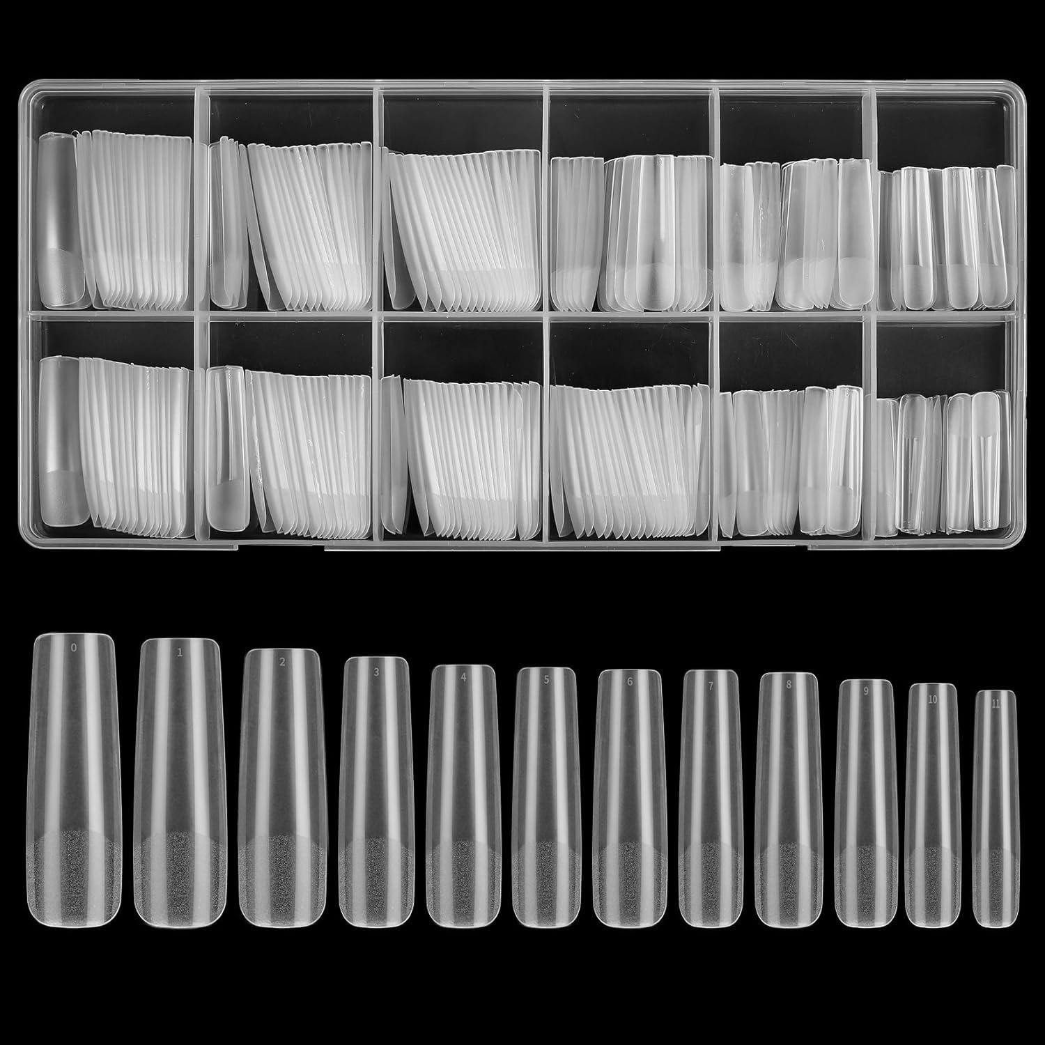 240 Pcs Soft Gel Full Cover Nail Tips for Nails Extensions, Clear Coffin Ballerina Fake Frosted Long Acrylic False No C Curve Nail Tips Traceless for DIY Nails Art Salon