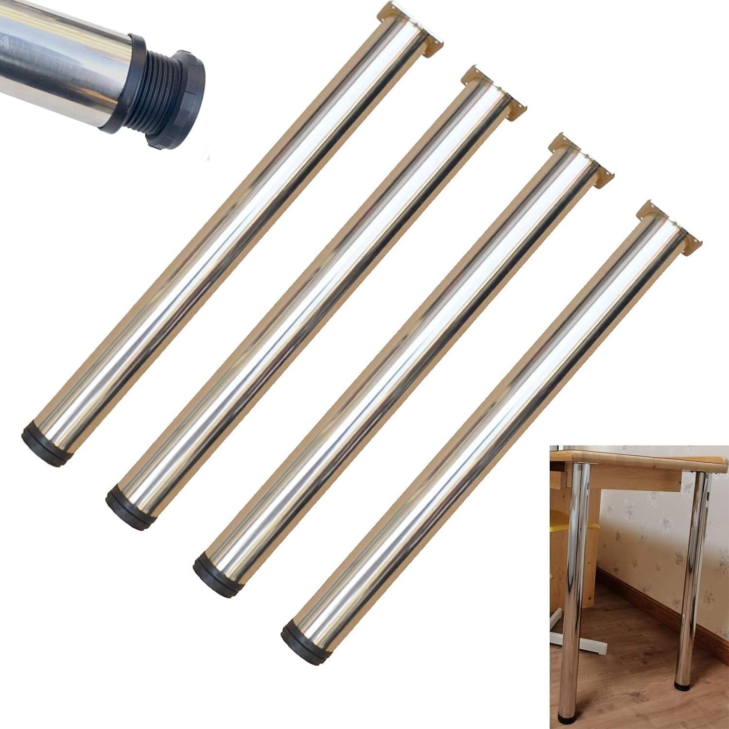 Rhllvj One Color Stainless Steel Table Legs, Adjustable Furniture Support Legs, Metal Desk Legs, 40-100Cm Available, 4Pcs (72.5Cm/28.5In)(60Cm/23.6In)