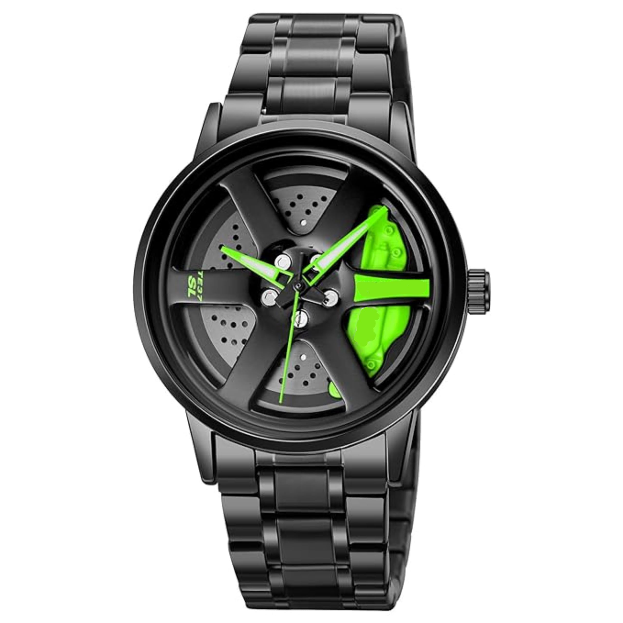 V&Y Mens Watch New Wheels Rolling Creative Fashion Black Stainless Steel Analog Watch - for Men (Green) (B0D4HSMRN2) Amazon Price History, Amazon Price Tracker
