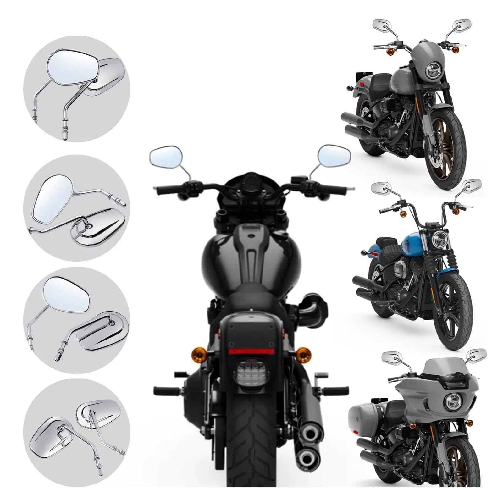 motos Miroir vélo Rétroviseurs Latéraux De Moto 8 Mm Pour Softail, Pour Dyna, Pour SPORTSTER XL 883, 1200, CVO, FXDB, FXDF(1Pair Sliver)