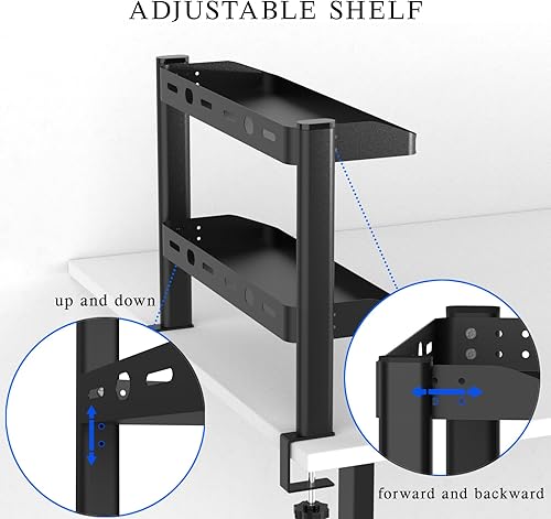Miniatura 6 de Estante de escritorio con abrazadera, organizador de estantes de escritorio de oficina de 2 niveles, estante pequeño de 17 pulgadas para la parte