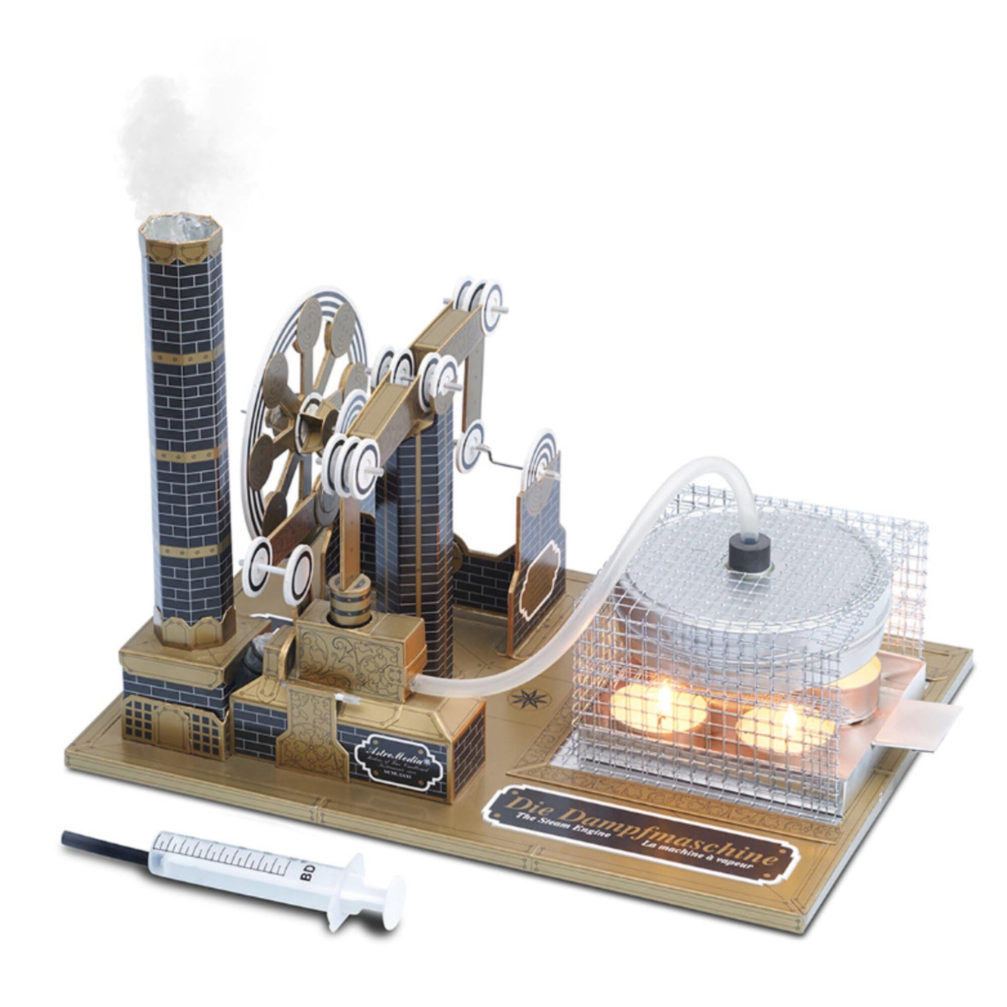Astromedia DIY Steam Engine Kit - Steam Engine - Cardboard, Aluminium, PVC, Silicone, Foam - No Batteries Required - Ages Child to Adult