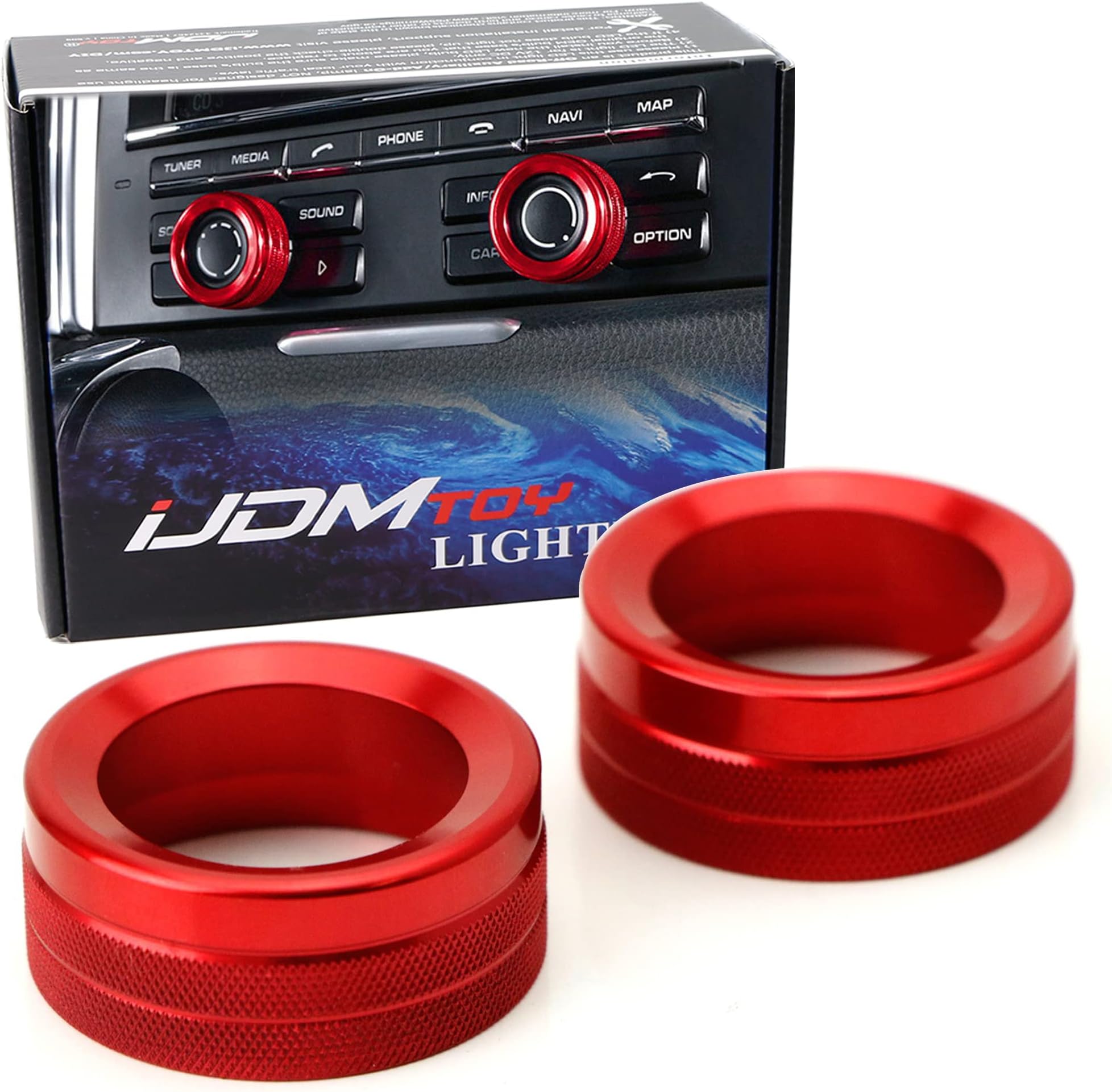 iJDMTOY 2pc Red Sports Aluminum AC Climate Control and Radio Volume Turner Ring Covers Compatible with Porsche 2014-up Macan, 2011-2018 Cayenne, 2010-2016 Panamera, 2012-2019 911