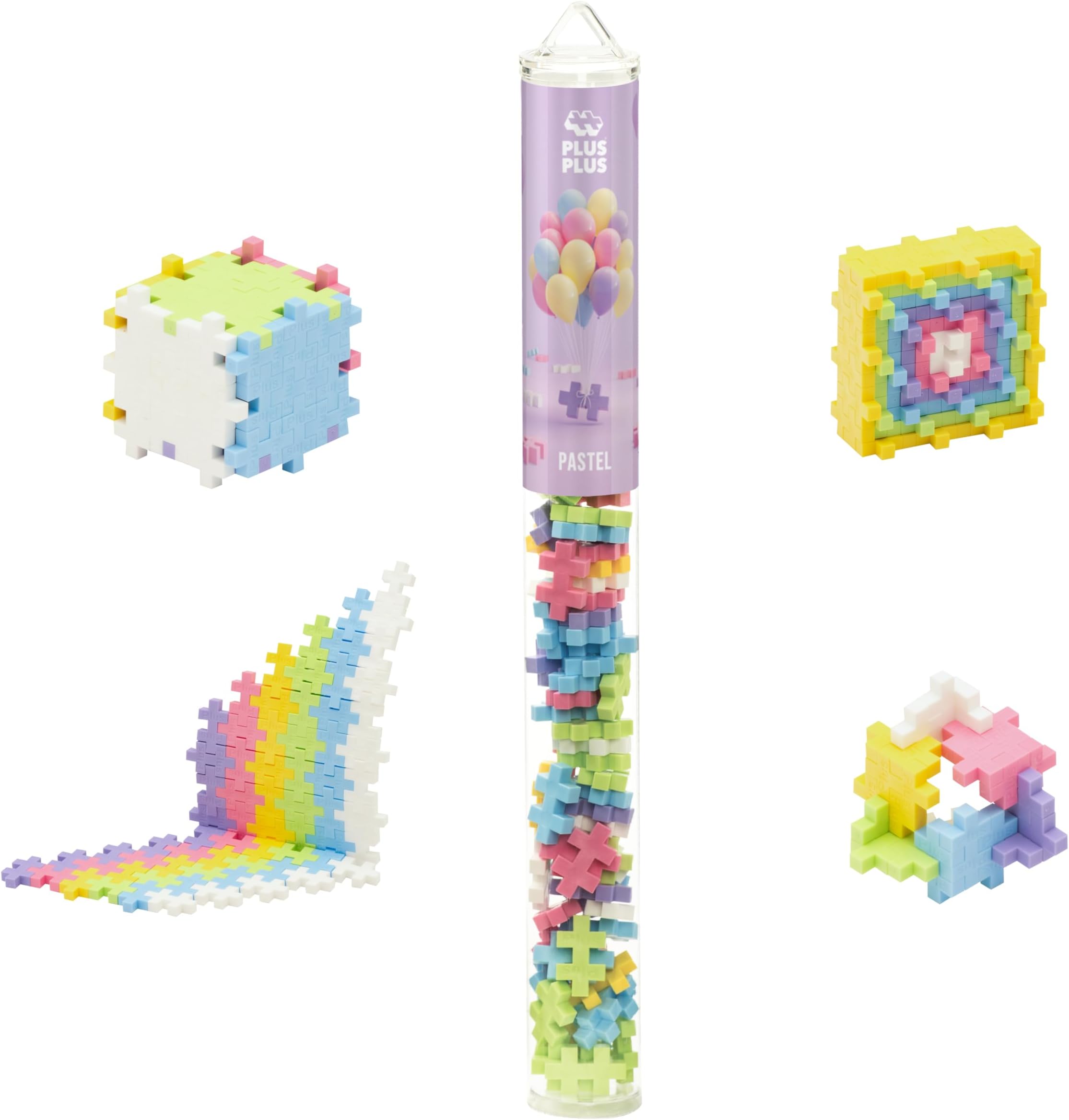 PLUS PLUS70 Piece Interlocking Building Blocks for Kids, Open Ended Connecting Toys, Stem Bin Classroom Mini Manipulatives - Pastel Mix Play Tube