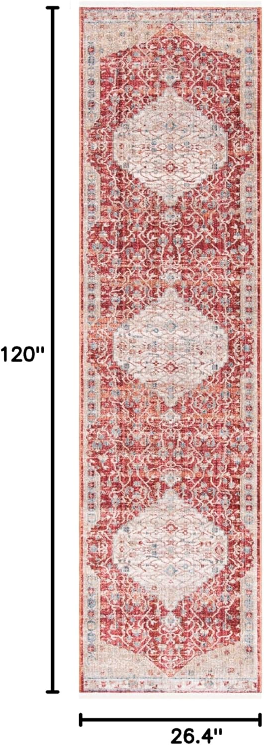 SAFAVIEH Kenitra Collection Runner Rug - 2'2" x 10', Red & Beige, Vintage Oriental Distressed Design, Non-Shedding & Easy Care, Ideal for High Traffic Areas in Living Room, Bedroom (KRA661R)