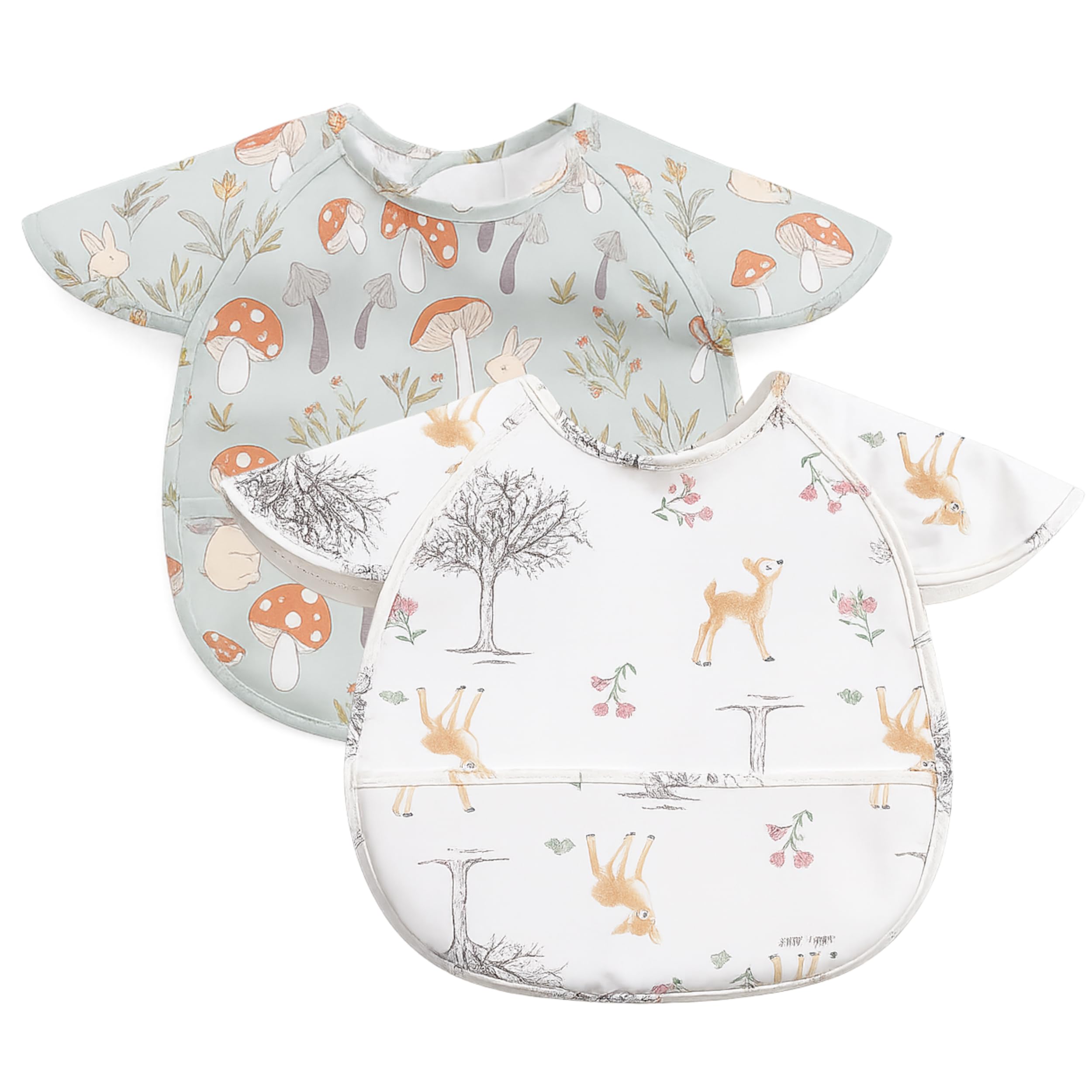 Chic Buddy Bibs for Baby Boy 6 to 12 Months | Adjustable Long Sleeve Baby Bibs with Pocket (Natural Tales)