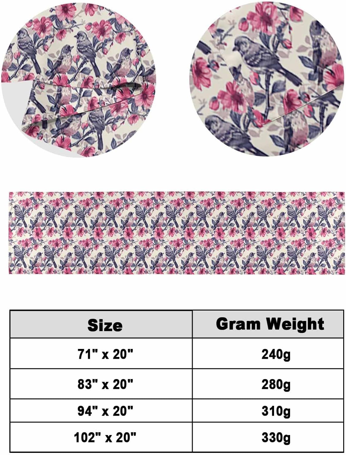 Yukro Bed Runner Scarf, Bird Nature Vintage Plant Tree Branches Birds Flowers Queen Bed Scarf Runner, No Fading Decorative Bedding Scarf for Bedroom Hotels Homes and Guestrooms