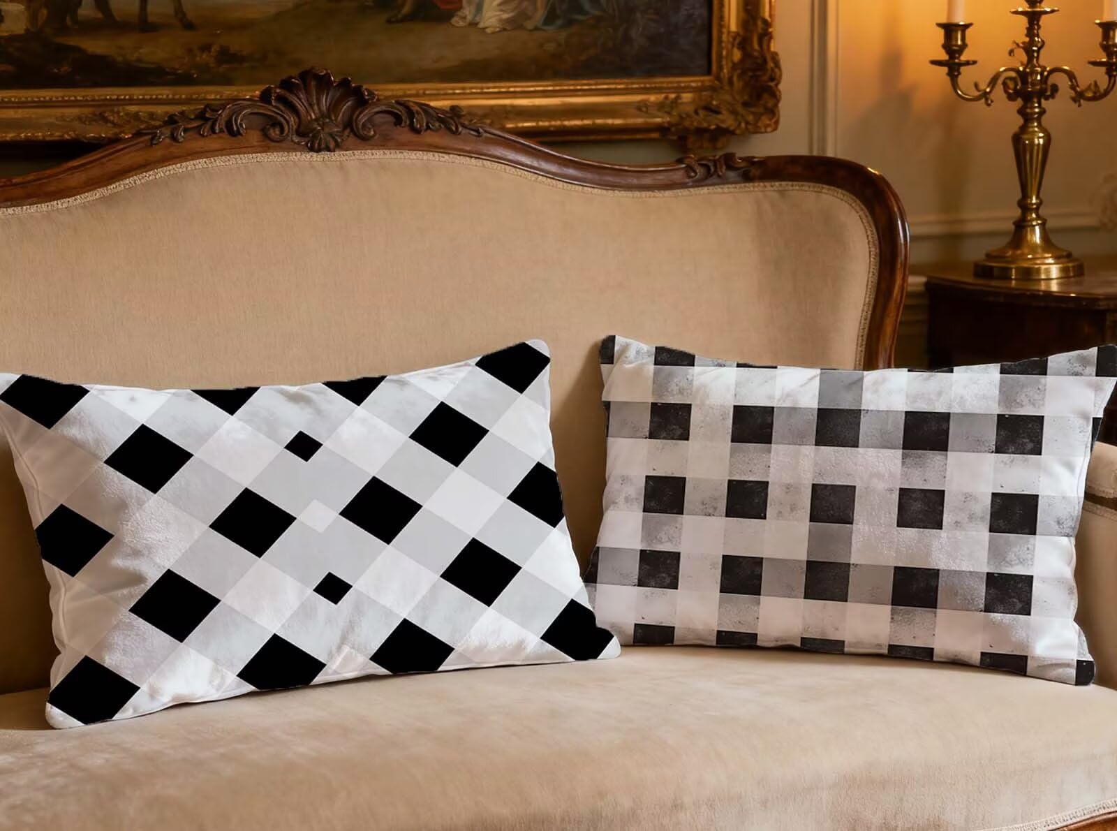 Housse de coussin noir et blanc 50x70cm lot de 2 velours rectangulaire taie oreiller lit
