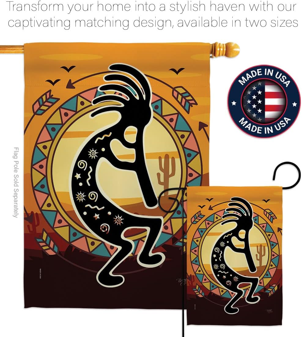 Breeze Decor Kokopelli Playing Flute Garden Flag Regional Southwest Desert Cactus Country Succulent Particular Area House Decoration Banner Small Yard Gift Double-Sided, Made in USA