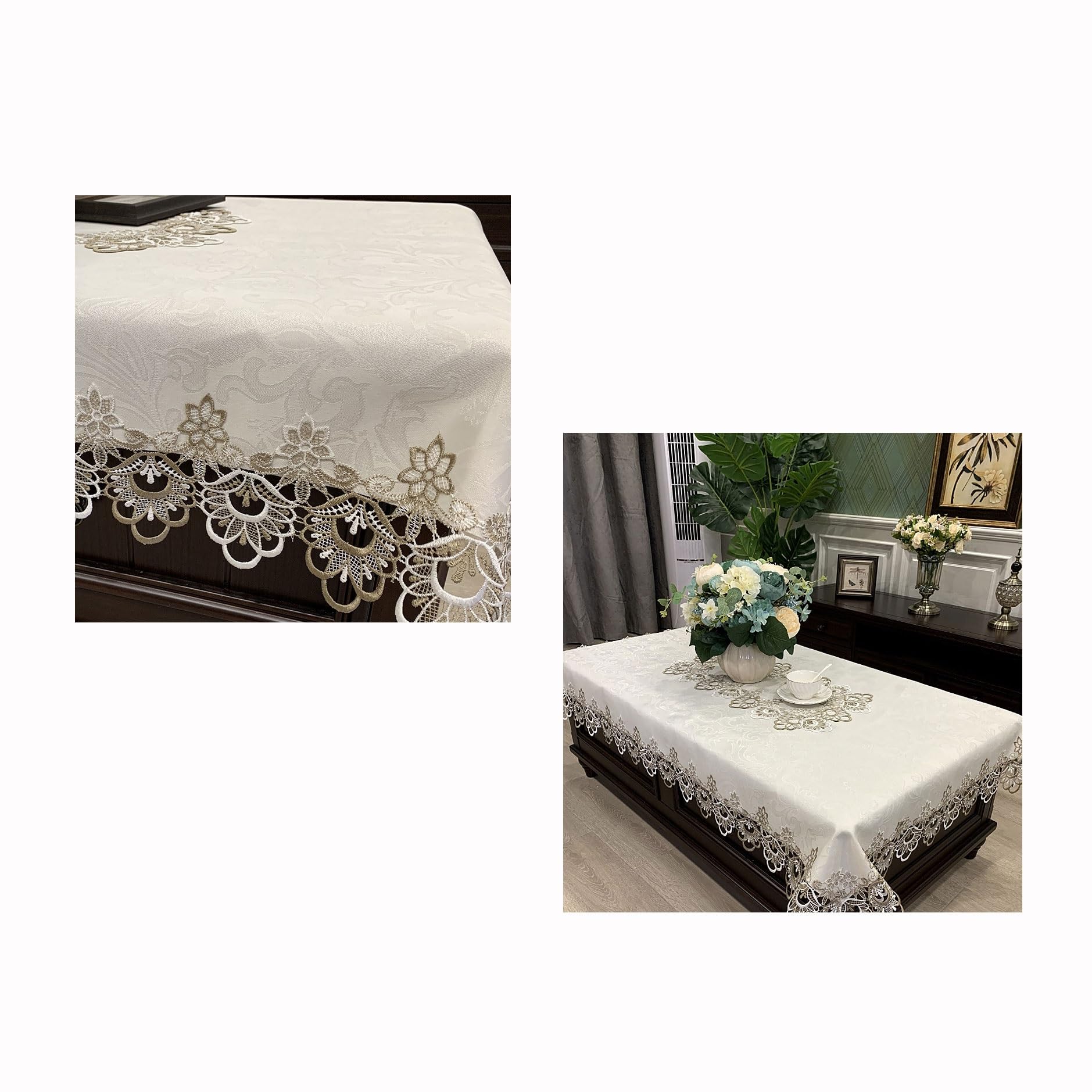 QL Elegante e Lussuoso Popolare Bianco Tavolo in Pizzo Table Copertina Asciugamani Tavolo Runner Sedia Cover Decorazione di Cerimonia Nuziale Rotonda Tovaglie Sedia Cuscino Bello Regali di Festa