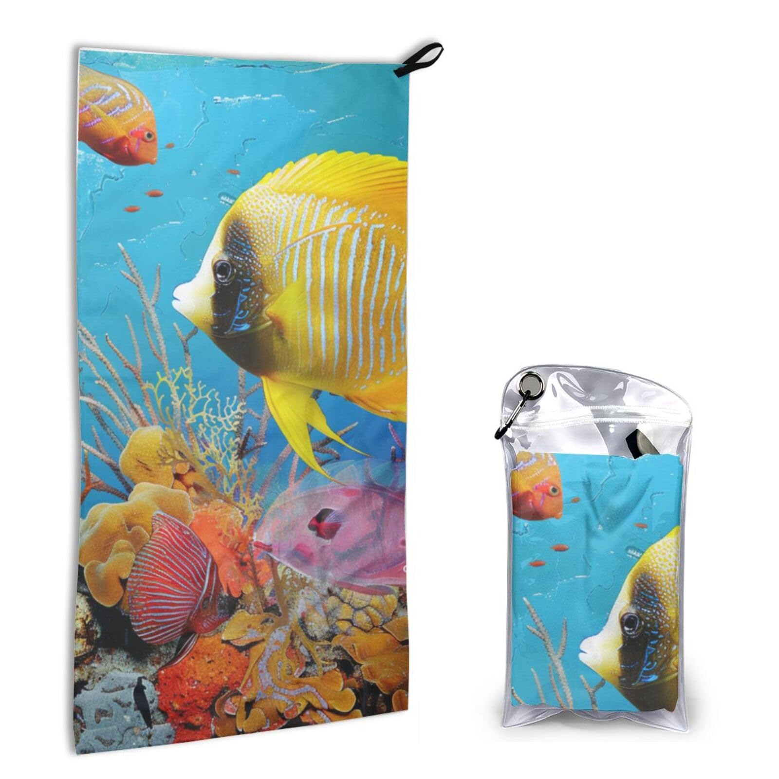 BWWHCCTI Quick Dry Hand Towel With Bag - Tropical Fish Printed Super Absorbent Face Cloth Microfiber Travel Sports Towels 40x80cm