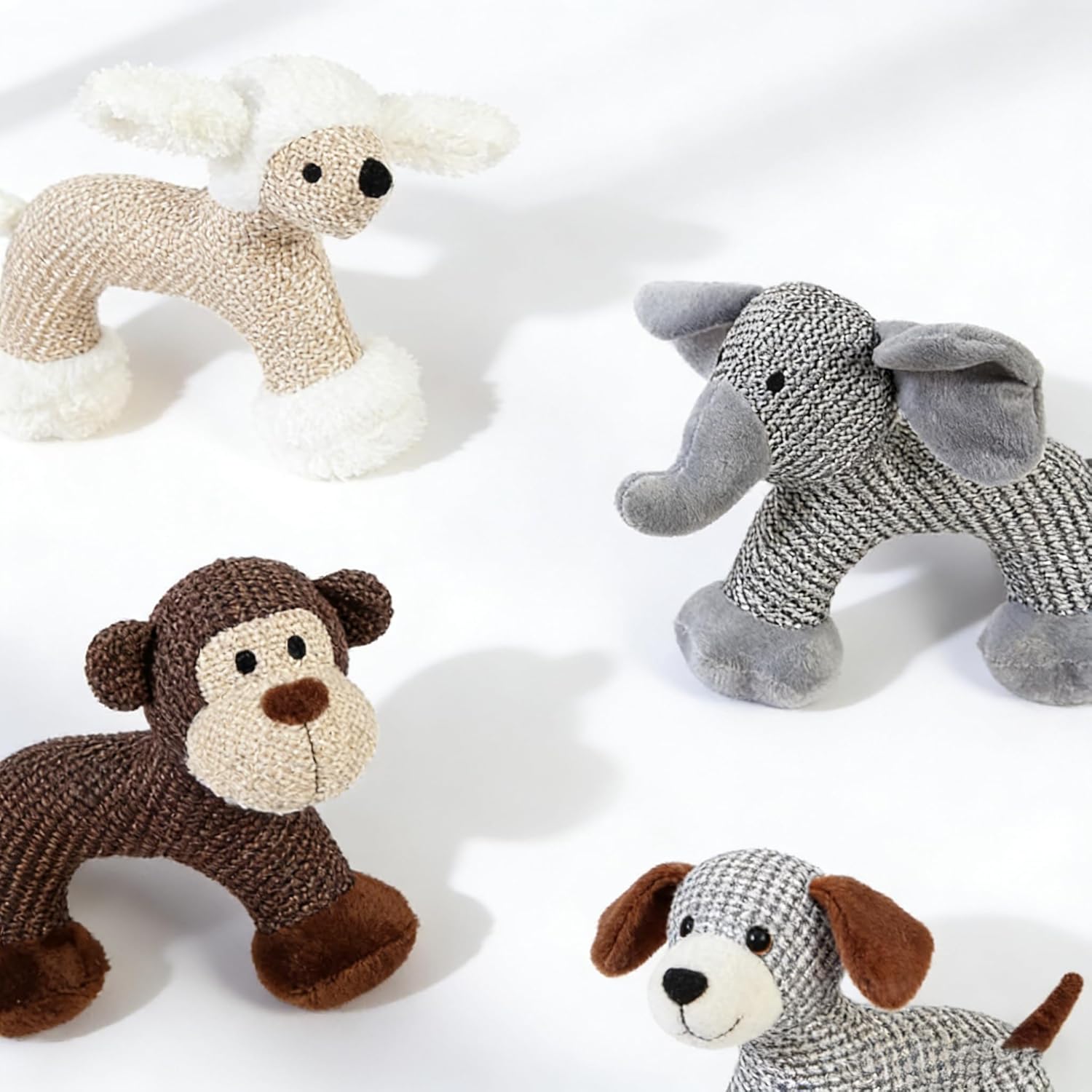 Squeaky Dog Chew Toys 4 Pack, Cotton Linen Plush Puppy Teething Toys, Bite-Resistant Interactive Dog Toys for Boredom, Soft Teeth Cleaning Pet Toys for Small Medium Dogs