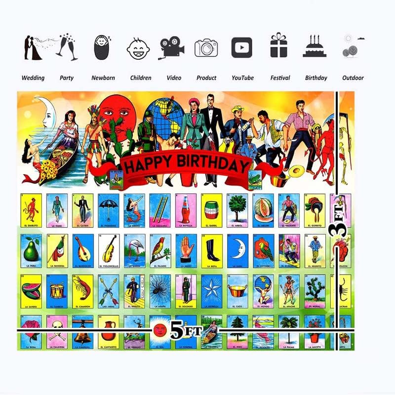 Miniatura 3 de Loteria Mexicana - Telón de fondo de tarjeta  Cartel de vinilo de 5 x 3 pies para niños y adultos  Tema de fiesta de feliz cumpleaños