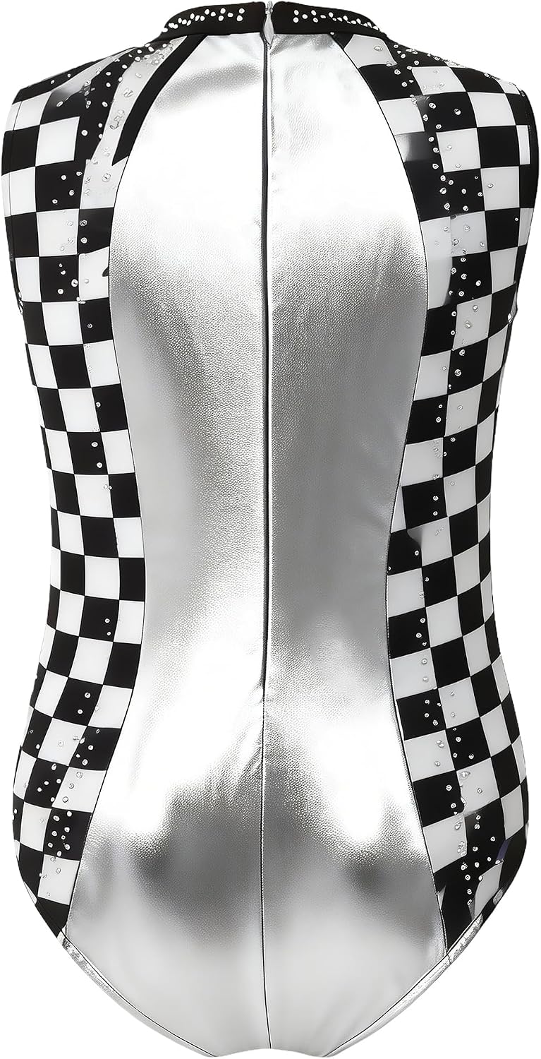 iiniim Girls Athletic Dancewear Workout Bodysuit Rhinestone Shiny Metallic Ballet Unitard Tumbling Training Clothes