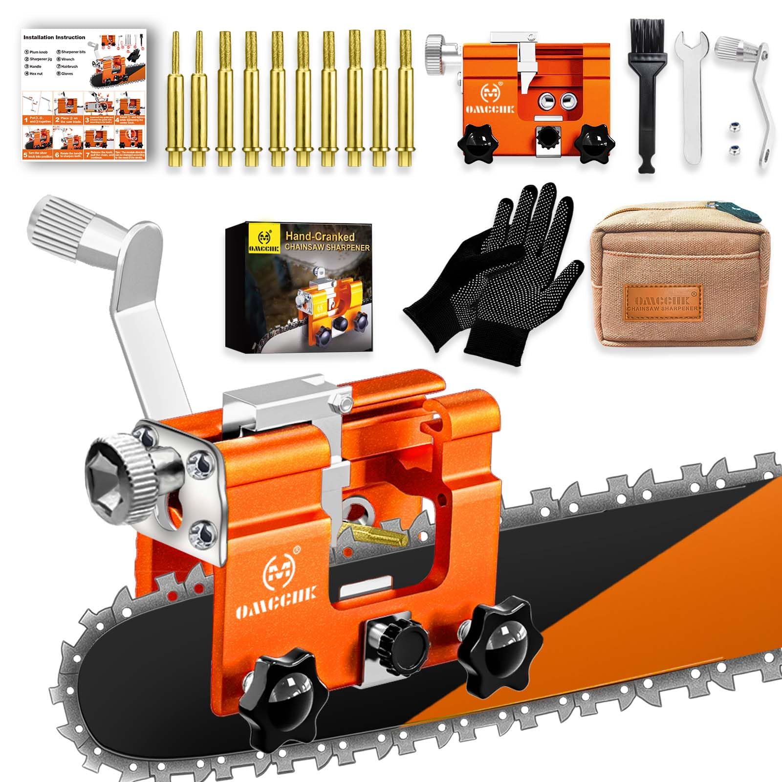 Handheld Chain Sharpener, Chain Saw Sharpener Tool with 10 Titanium-Plated Bits, Universal Chainsaw Sharpening Kit, Portable Garden Tool Sharpener for 4"- 22" Guide Bar Chainsaw Chain