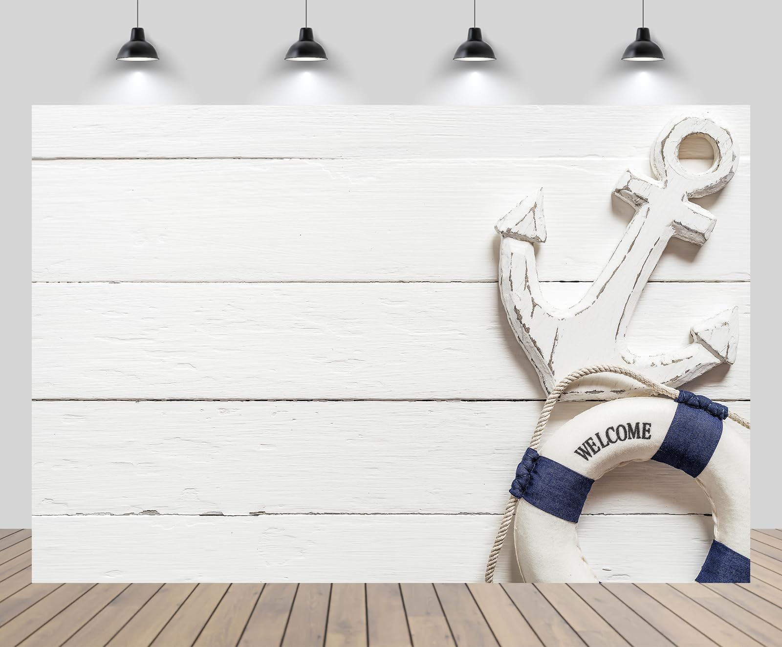 CHNYWORK 9x6ft Welcome Aboard Backdrop Anchor Live Buoy White Shabby Wooden Wall Background Baby Shower Marine Sailor Nautical Theme Birthday Party
