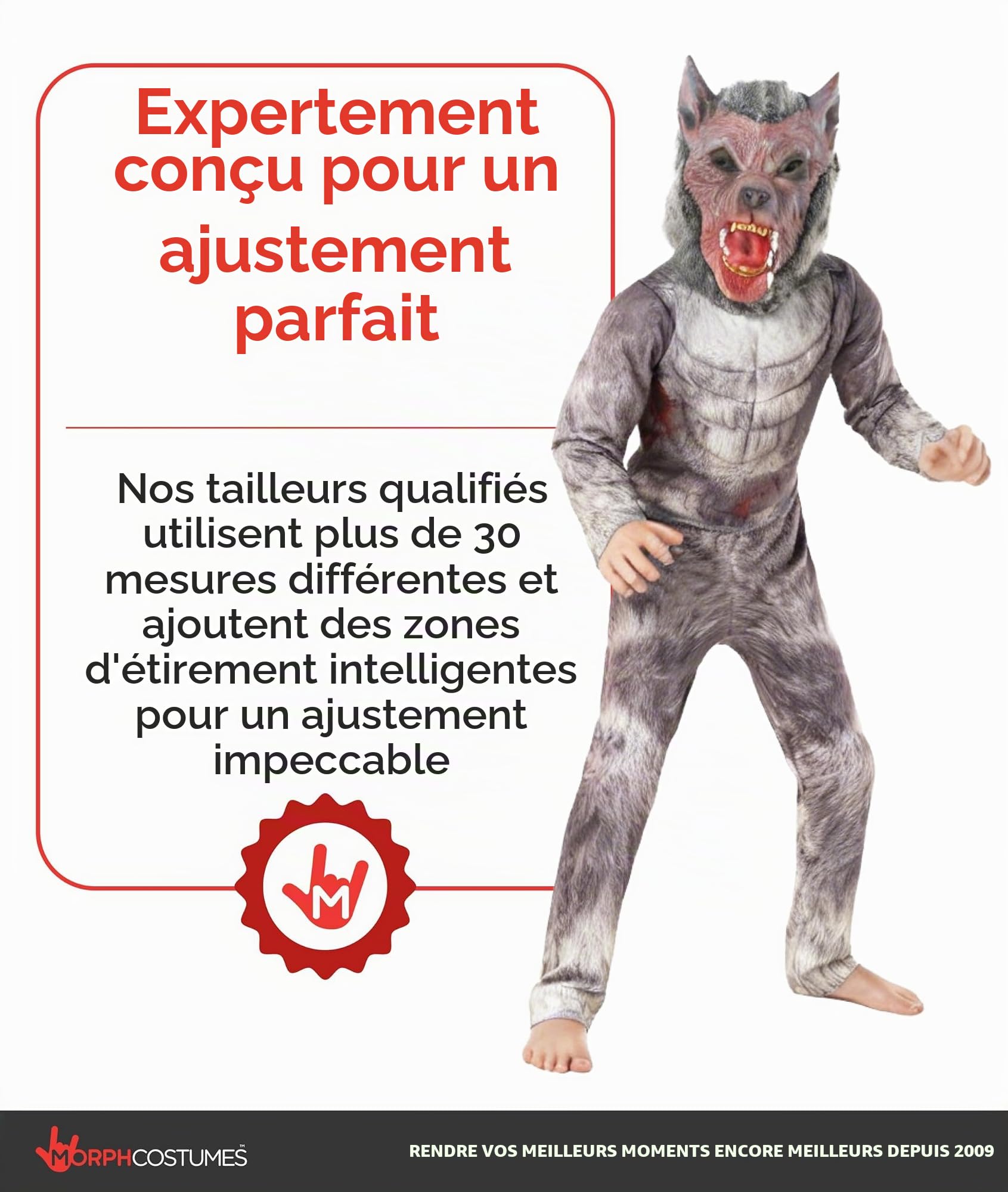 Morph Deguisement Loup Garou Enfant, Costume Halloween Enfant, S