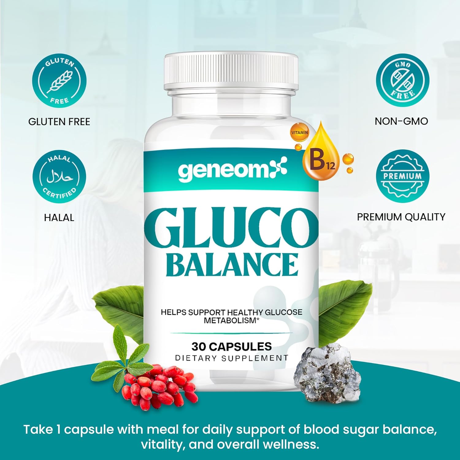 Gluco Balance – Blood Glucose Support Supplements with Berberine HCl, Banaba Leaf, Moringa, B12 & Vanadium – Supports Insulin Sensitivity, Metabolic Function & Energy – 30 Capsules - Image 4
