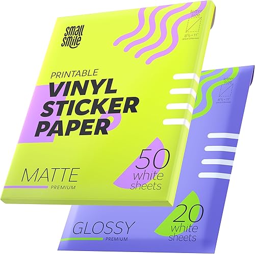 Papel adhesivo de vinilo imprimible de alta calidad para impresora de inyección de tinta y láser, 20 papel adhesivo blanco brillante y 50 mate
