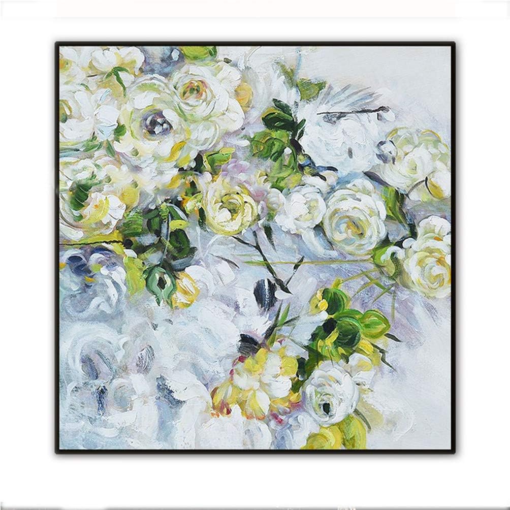 Amazon Com White Flower Thick Texture Hand Painted Abstract Oil Painting On Modern Canvas Romanticism White Rose Flower Group Paintings Artwork Decor For Restaurant And Kitchen 60x60cm 24 Paintings
