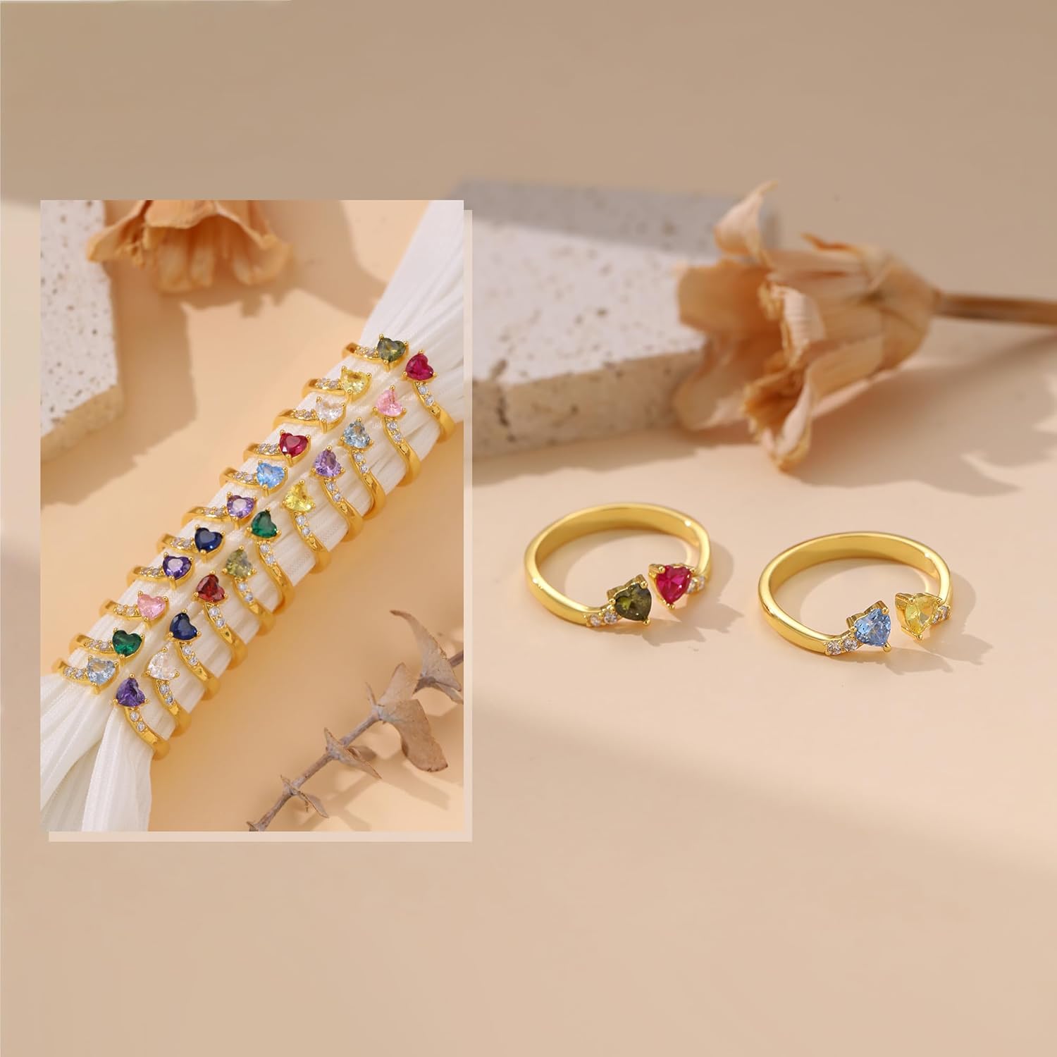 Valentines Day Gifts for Her, Birthstone Rings for Women Teen Girl Gifts Stacking Gold Rings Non Tarnish 2 Love Heart Birthstone Promise Wedding Mothers Day Anniversary Birthday Gift Jewelry - Image 7