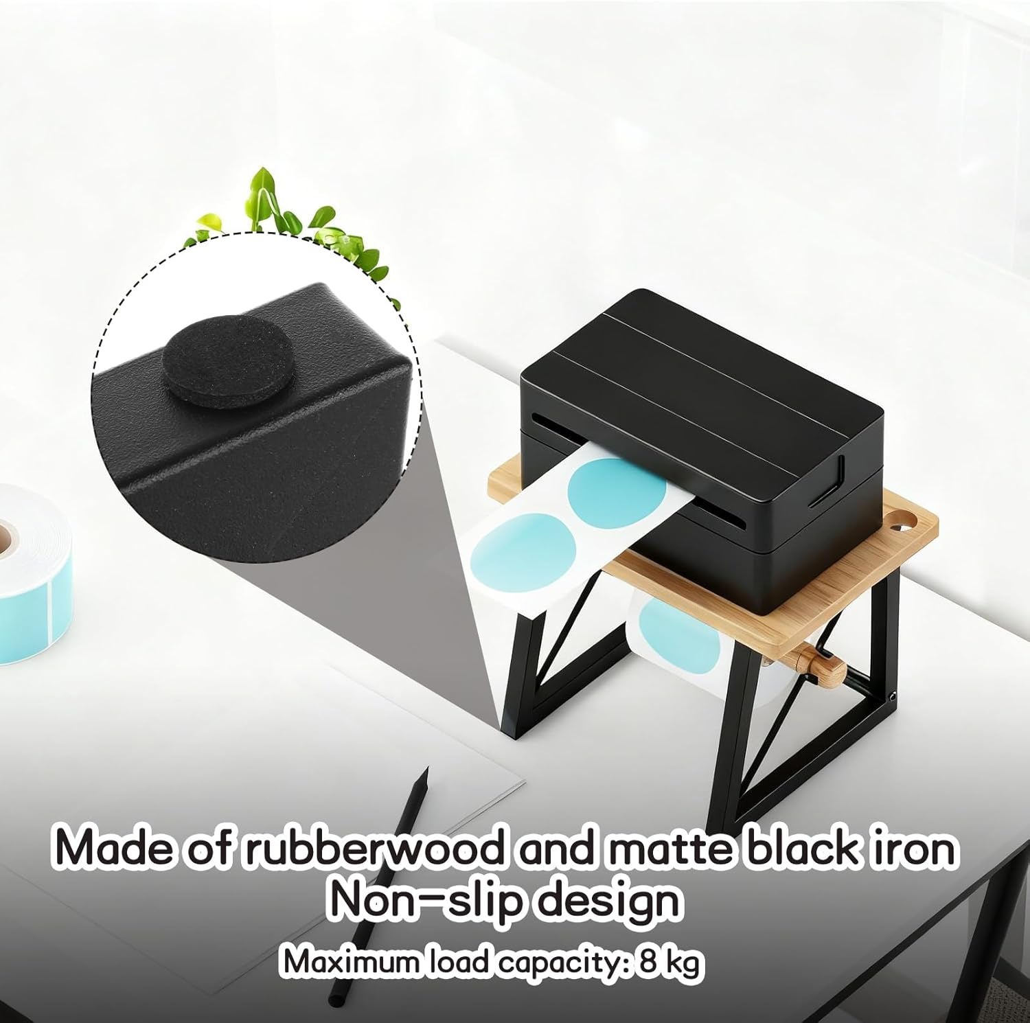 STARVAST Label Holder for Rolls and Fan-Fold Labels, Wooden Thermal Label Holder for Desktop Label Printer, Sticker Roll Holder Thermal Printer Accessory for Home, Office, Brown - Image 5