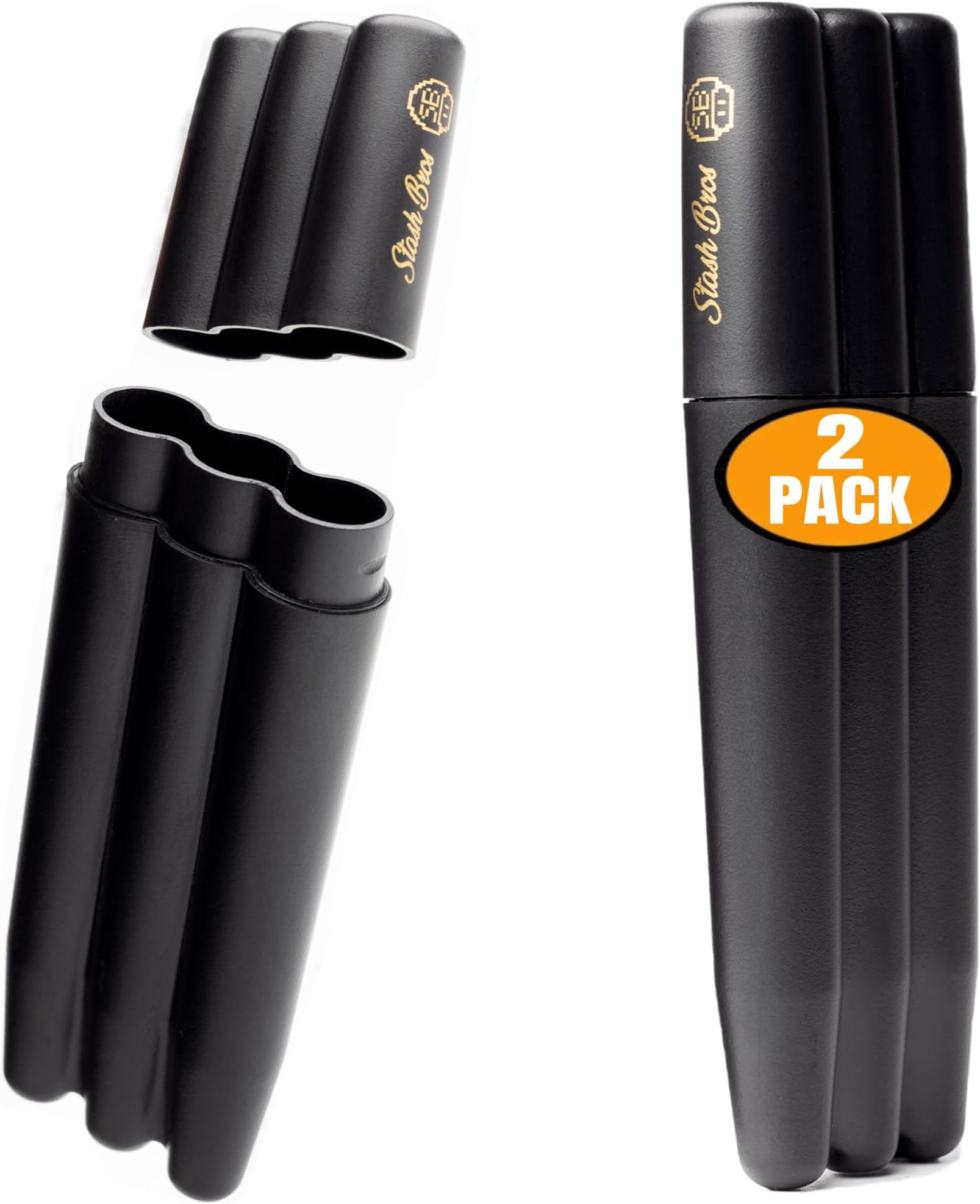 Stash Bros - 2 Pack Triple Doob Tube – Odor-Resistant Joint Holder, Airtight Carry Case for Small Items, Vitamins, or Matches – Compact & Durable Organizer