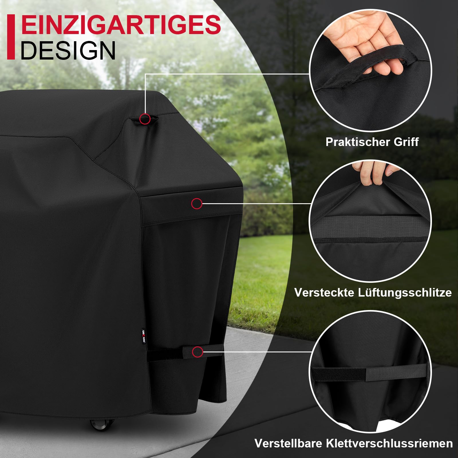 Unicook Grillabdeckung Wetterfest 152 cm - Grill Abdeckung für Weber Genesis 300 Serie, Gasgrill Abdeckhaube wasserdichte Grillhaube für Outdoor, 152X58X107cm