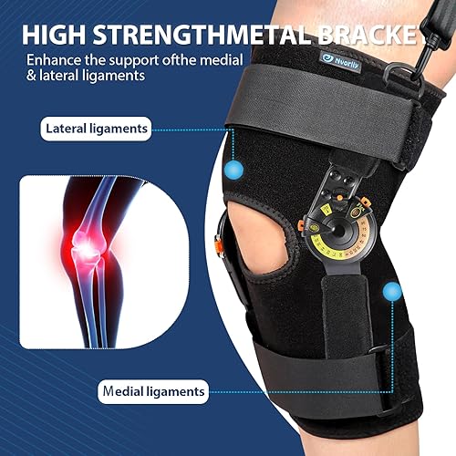 Miniatura 4 de Nvorliy Rodillera ortopédica con bisagras con correa para el hombro, rodillera de bloqueo, inmovilizador de rodilla de metal con estabilizadores