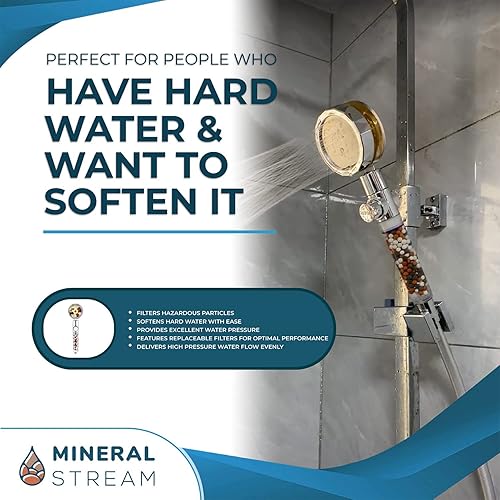 Miniatura 2 de MineralStream - Cabezal de ducha de mano de alta presión Turbo con piedras minerales para filtración, perfecto para cabello seco y piel, cabezal de
