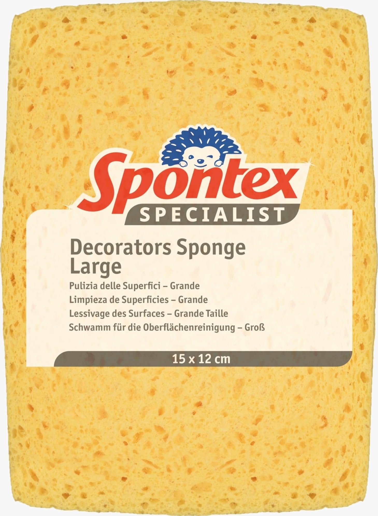 Spontex Decorators Sponge Large: 15 x 12 cm For Washing Walls, Wallpaper Hanging, Tile Cleaning & More Super Absorbent Cellulose 1 Pack
