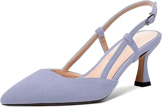 Mujeres Buckle Suede Slingback Solid Evening Dress Pointed Toe Válvula Deslizante Talón Medio Zapatos De Tacón 2.5 Inch