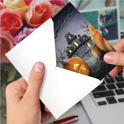 Miniatura 4 de NobleWorks Juego de 12 tarjetas de felicitación de Halloween en caja con sobres de 5 x 7 pulgadas (1 diseño, 12 cada uno) calabazas espeluznantes -