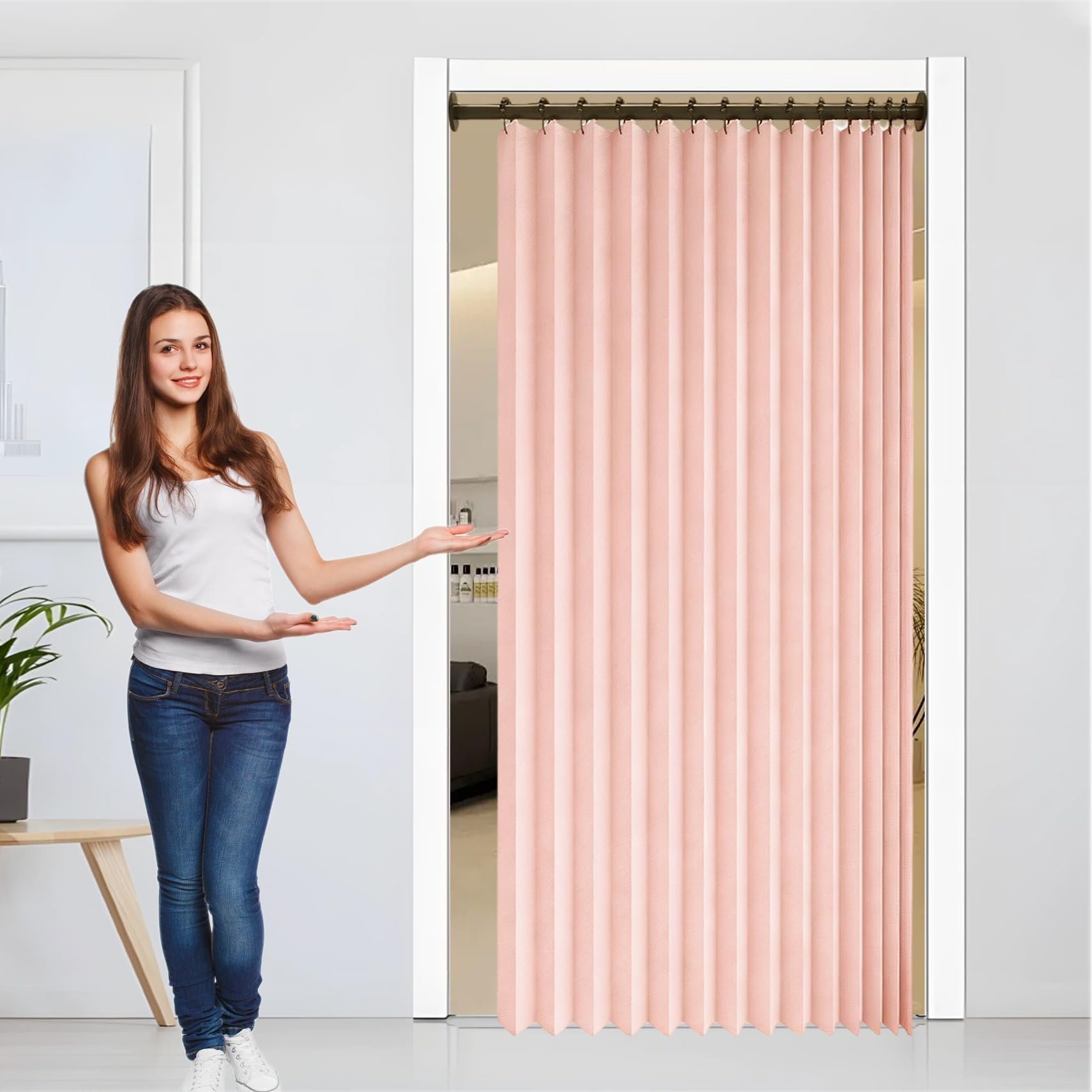 Rideau séparateur de pièce pliable 230x190 rose occultant