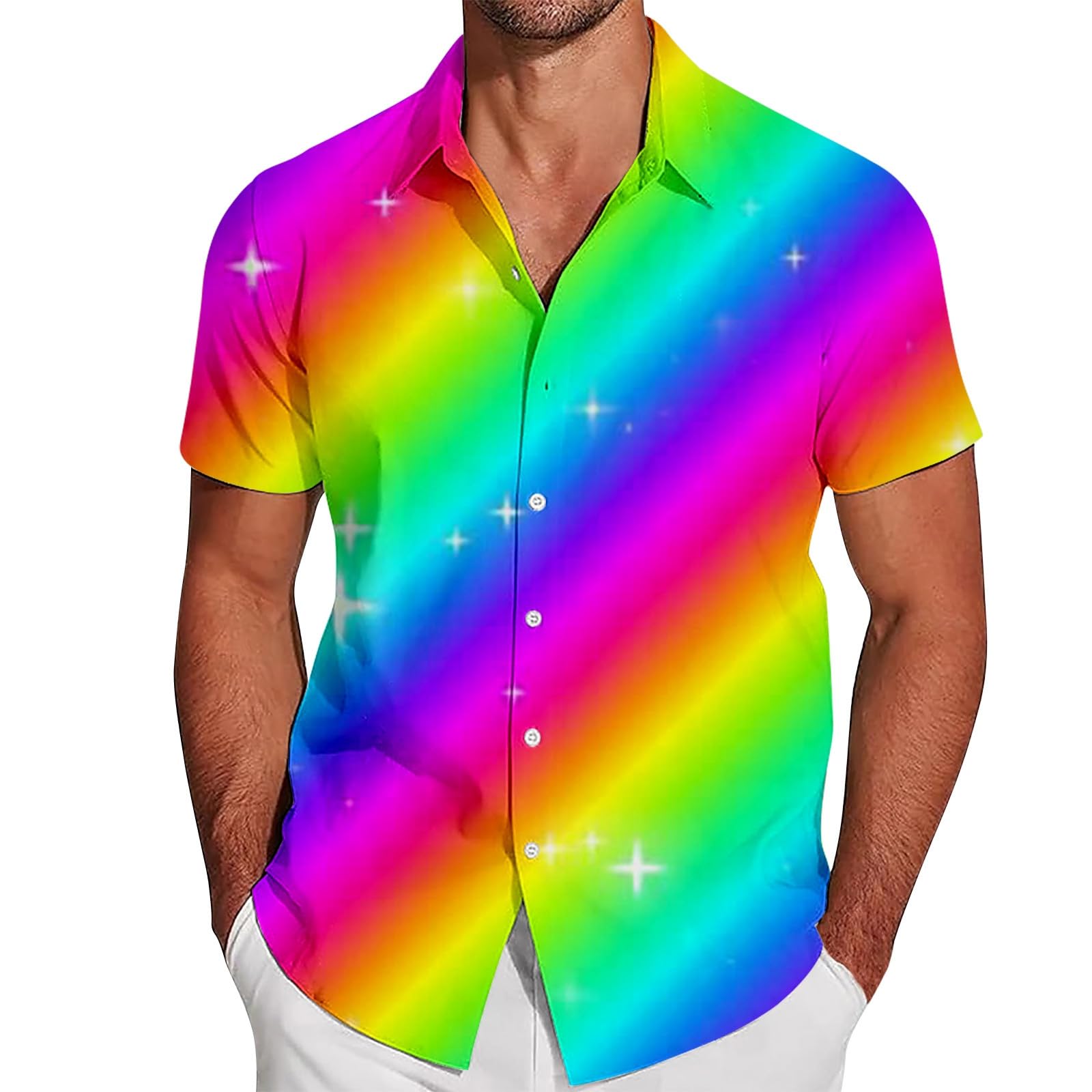 Camicia hawaiana da uomo button down con stampa arcobaleno camicie casual LGBTQ Gay Pride mese camicia hawaiana da uomo casual a maniche corte camicia da spiaggia camicie da vacanza camicia