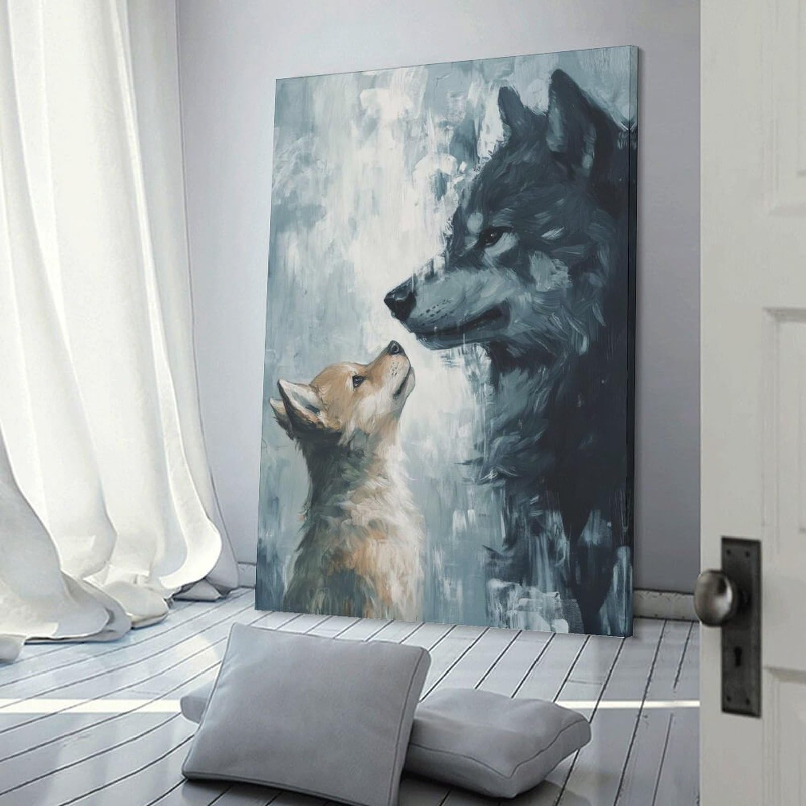 Junmoney Frame-Style-29 Canvas Wall Art The Bond Of Wolves, 20X30inch(50X75cm), For Gallery Wall Decor And Room Displays, Decorative Artwork With Flexible Styling