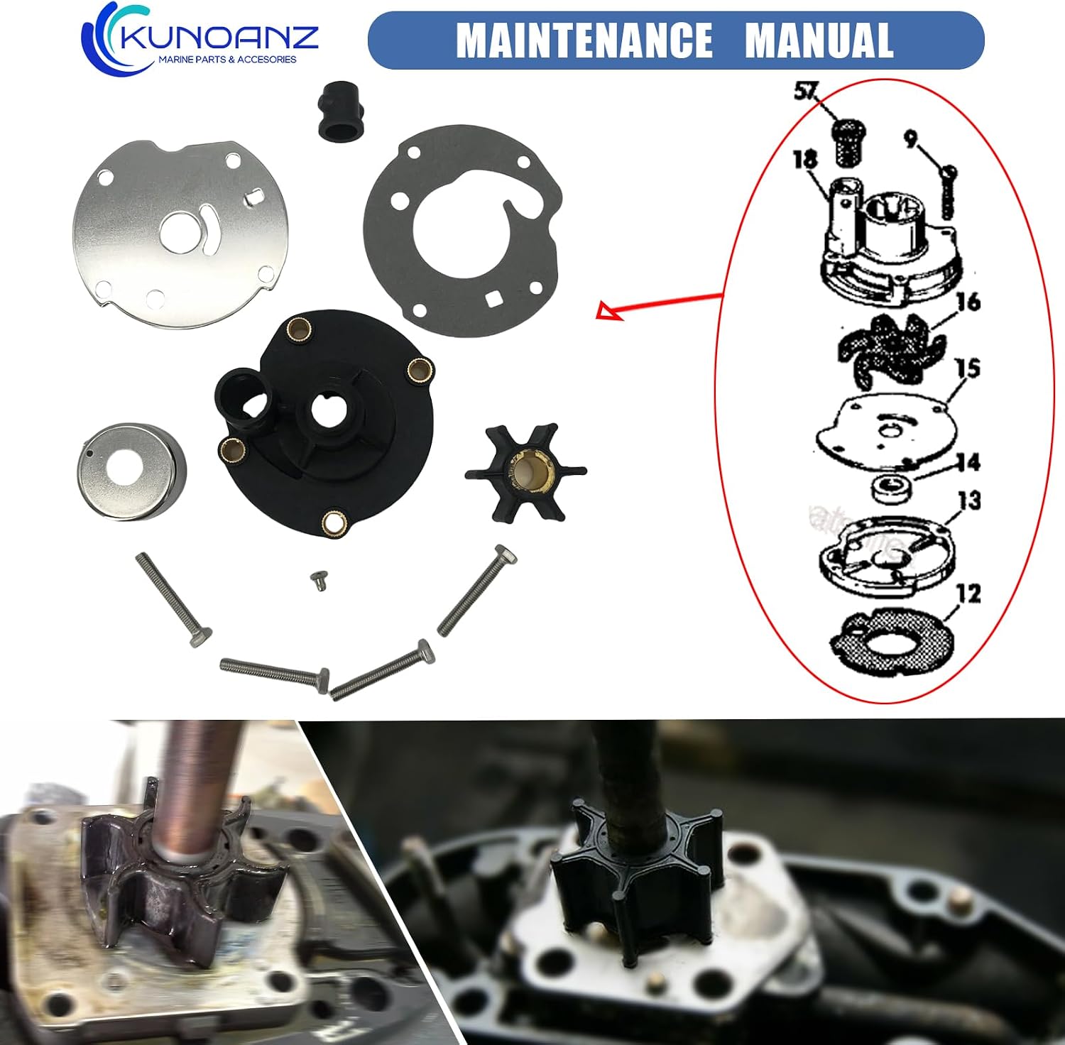 763758 Water Pump Impeller Kit for Johnson Evinrude 5.5-7.5 HP | Fits Johnson Evinrude 5.5 6 7.5 HP Outboard Engines, Replaces 0763758 778166 391391 382797 0778166 0391391 0382797 037977