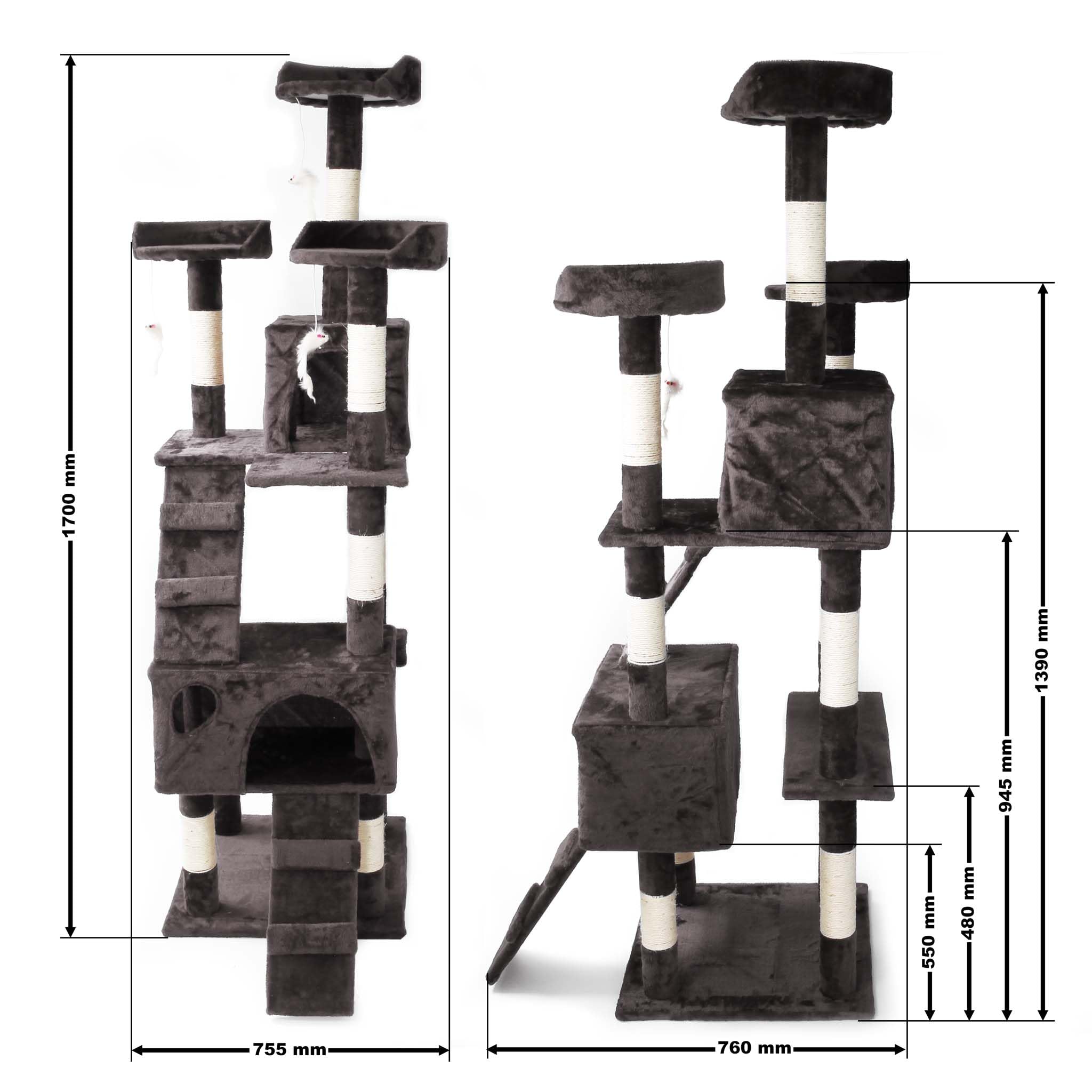 WilTec Cat Tree assembly diagram with dimensions